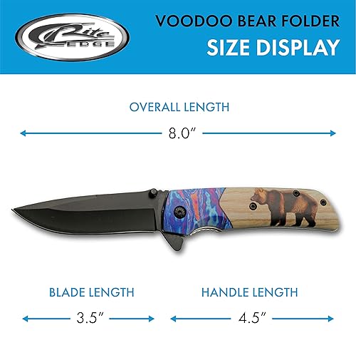 Miniatura 3 de SZCO Supplies Cuchillo plegable al aire libre de 8 "Bear Printed Assisted Open Liner Lock EDC para exteriores, marrón
