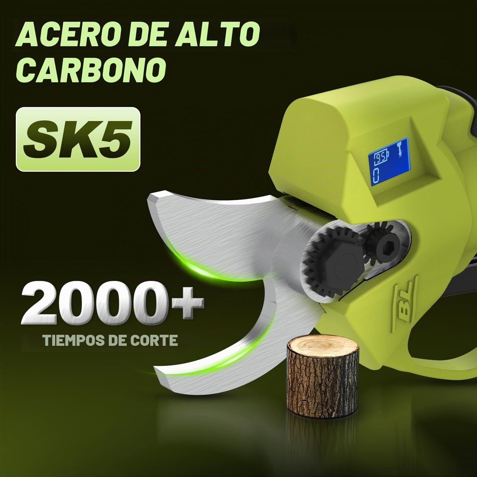 Tijeras de Podar Eléctricas Inalámbricas 20V, Motor sin Escobillas, Hoja SK5, Pantalla LCD, Ø25mm Ajustable, 2 Baterías 2000mAh, Ideal para Jardinería, Viñedos y Árboles Frutales