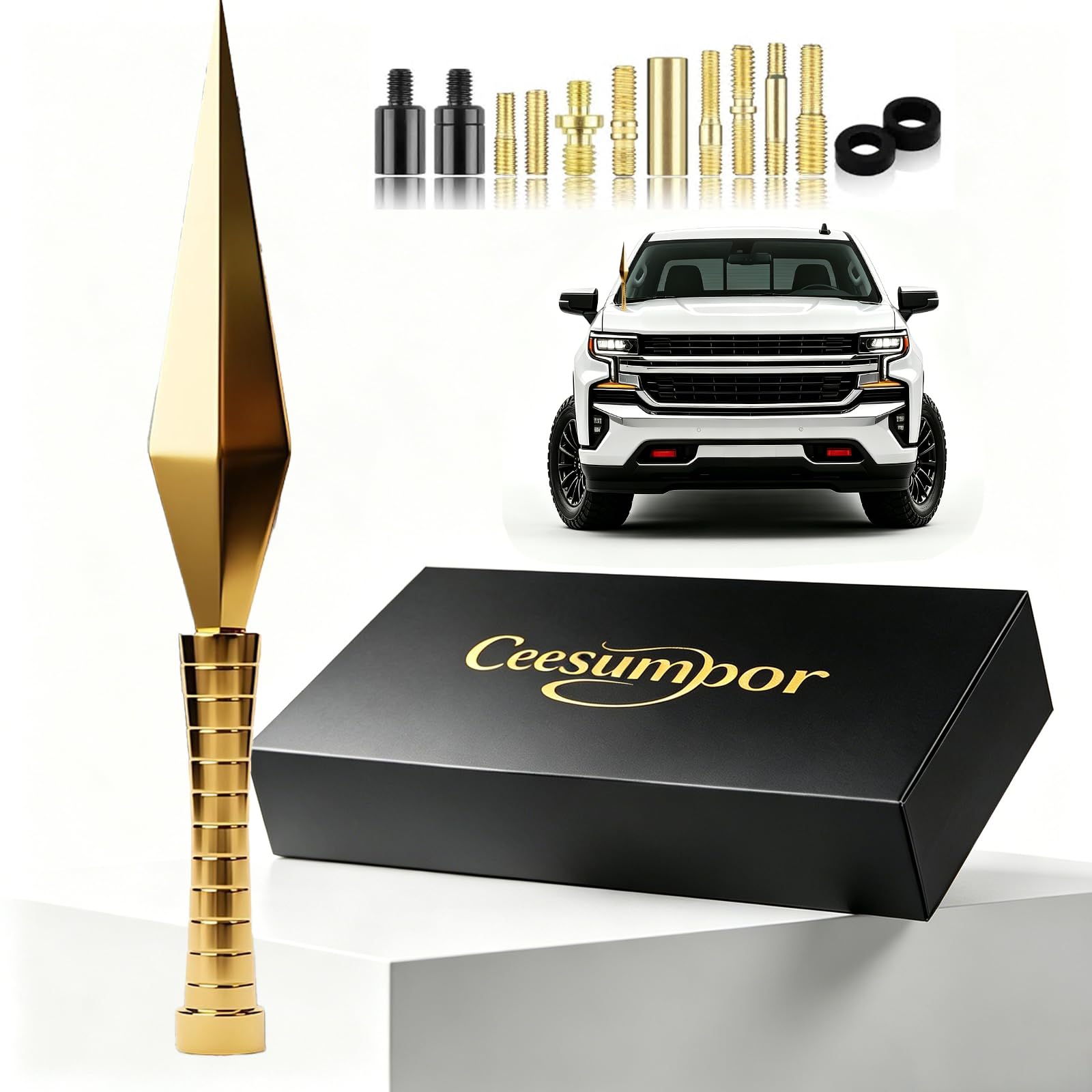 7.8in Truck Antenna, Aluminum Short Replacement, Truck Accessories（Gold）