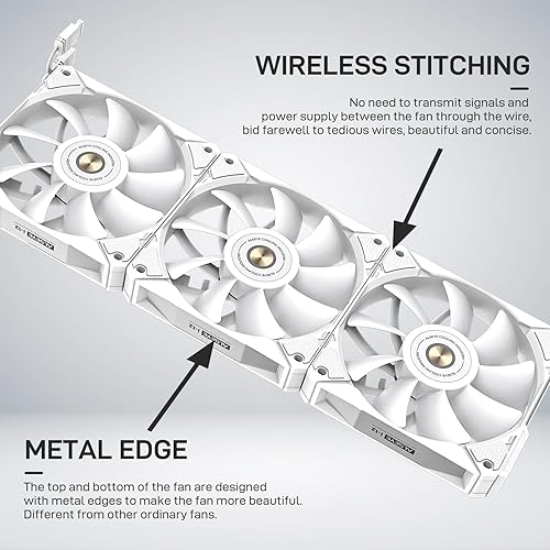 Miniatura 2 de ALSEYE i12 Kit de ventilador de carcasa de PC, tres ventiladores inalámbricos ARGB y PWM con estructura de conexión a presión (kit i12 blanco)