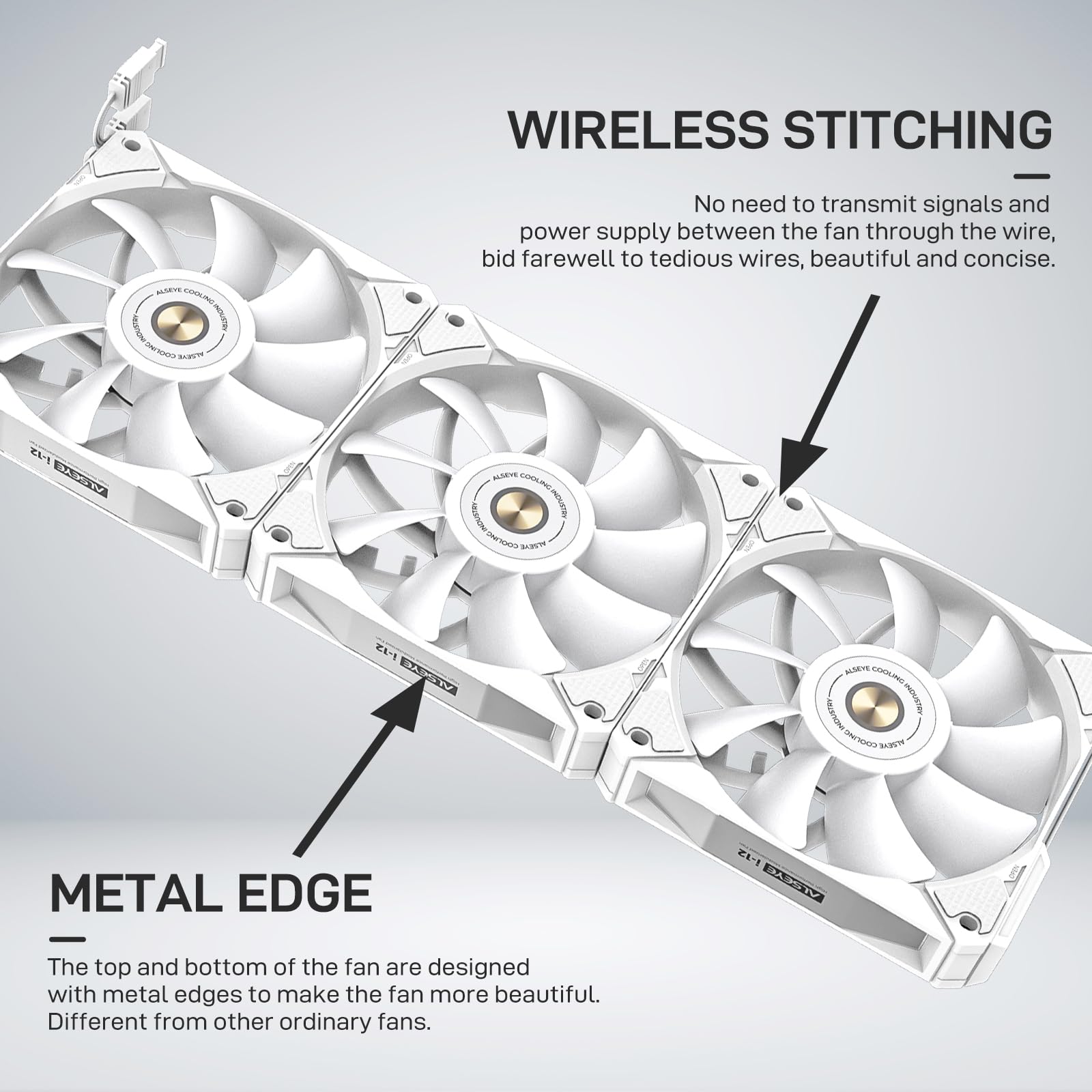 ALSEYE i12 - Kit de ventilador de carcasa para PC, tres ventiladores ARGB y PWM con estructura de conexión a presión (kit i12 blanco)