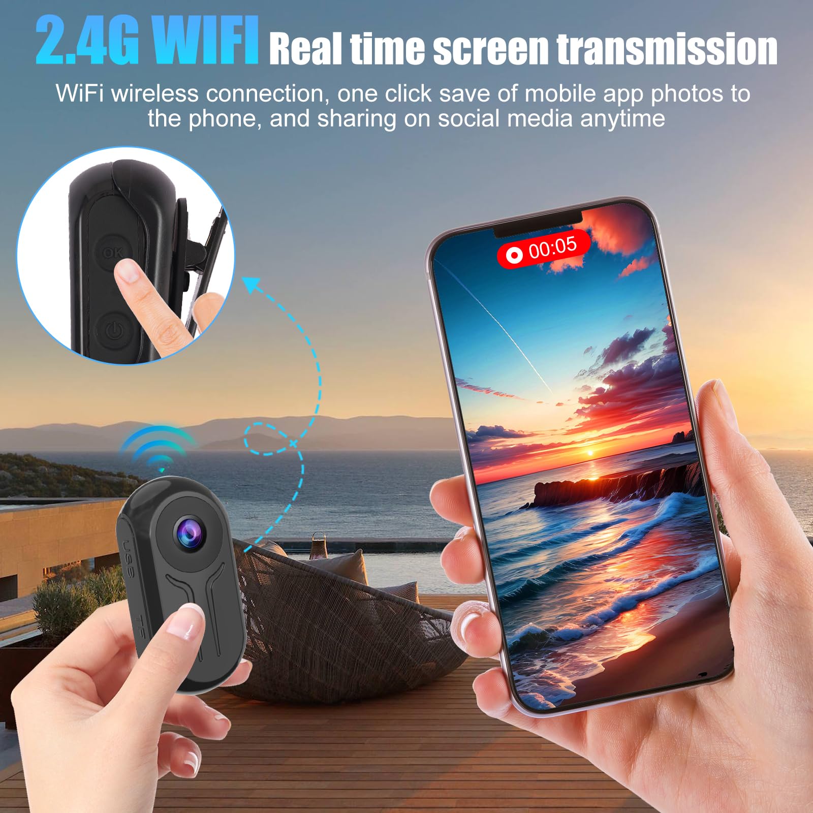 OBEST Mini Camara Deportiva WiFi Cámara Accion 2K 360 Cámara Casco Moto | Bodycam Magnética con Pantalla 0,85" Visión Nocturna, Vlog POV Camera Corporal Video Esquí Ciclismo Viaje, Negro