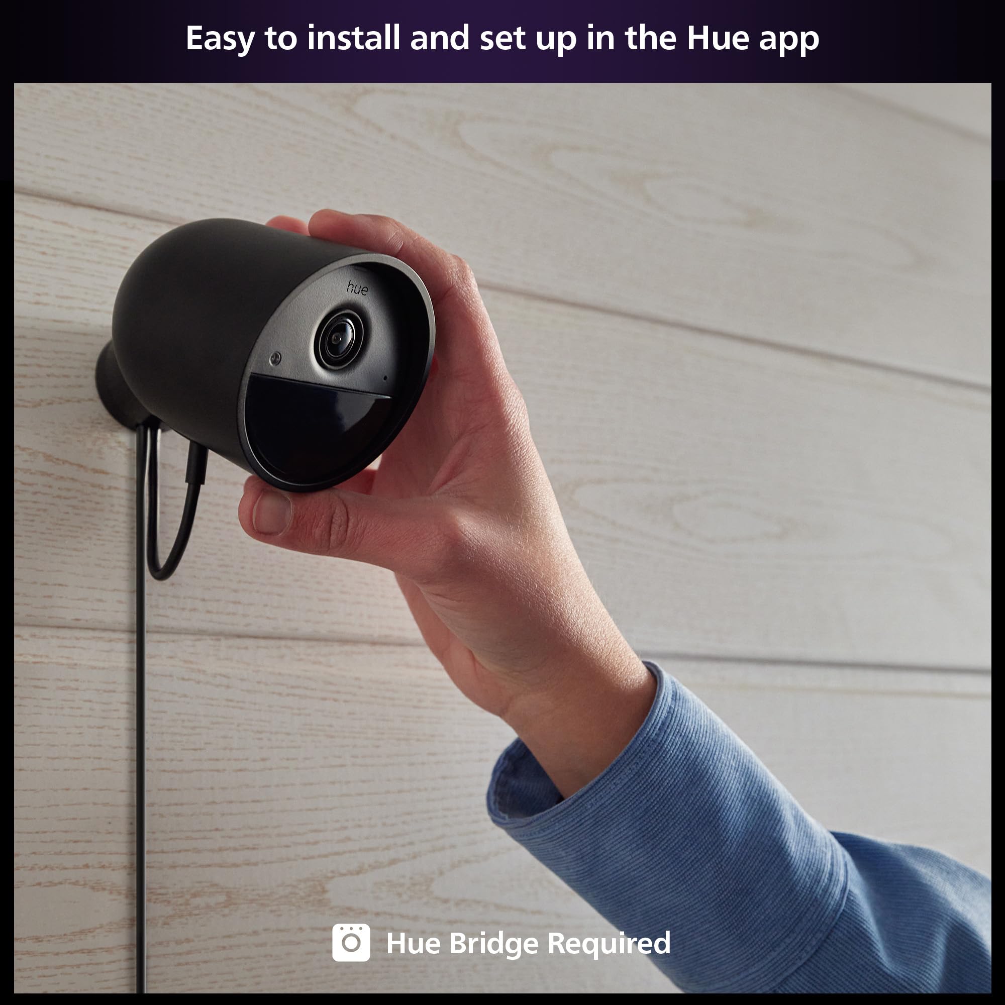 Philips Hue Secure Cámara de Video Vigilancia Inteligente para Exteriores o Interiores, Versión con Cable, Full HD Video, Control de Seguridad e Iluminación en Una Sola App, Blanco