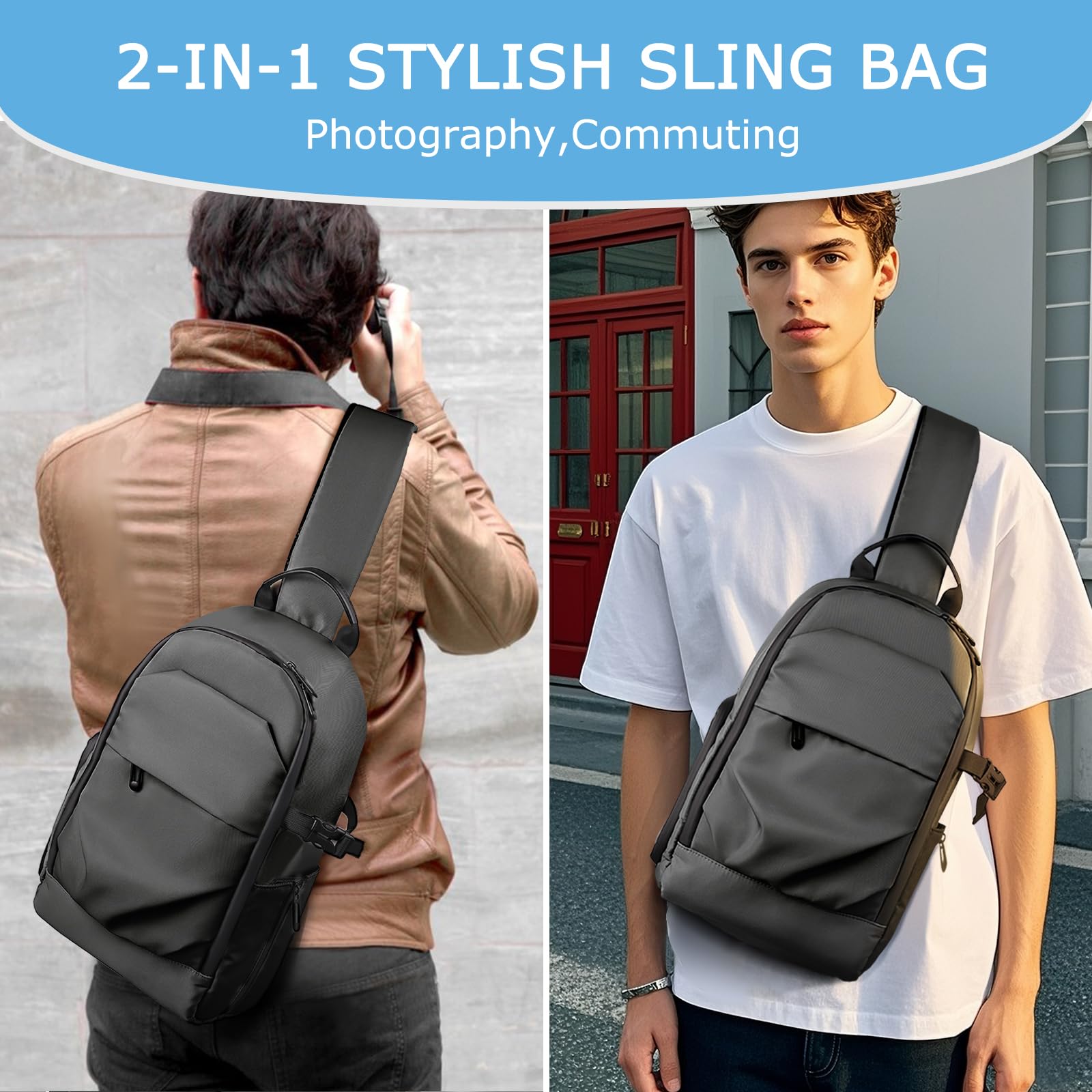 Camera Sling Bag for Photographer– Waterproof Crossbody Camera Bag with Fast Access Pockets, Thick Shockproof Photography Backpack with Tripod Holder, DSLR camera bag for Nikon/Sony/Canon
