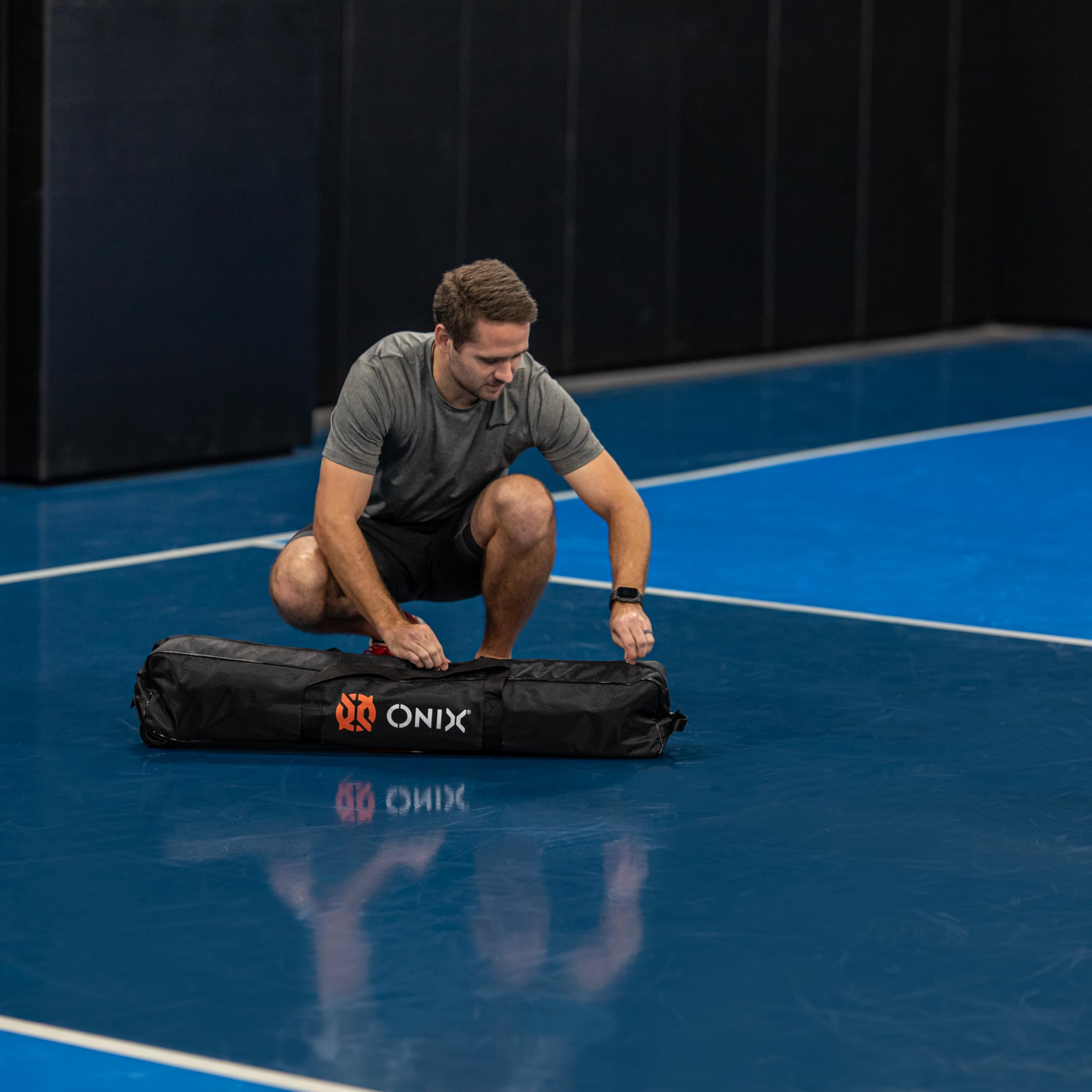 ONIX Pickleball Netz, 2-in-1 tragbares Netz und Übungsnetz-Set, inkl. Tragetasche mit Rollen, Weiß