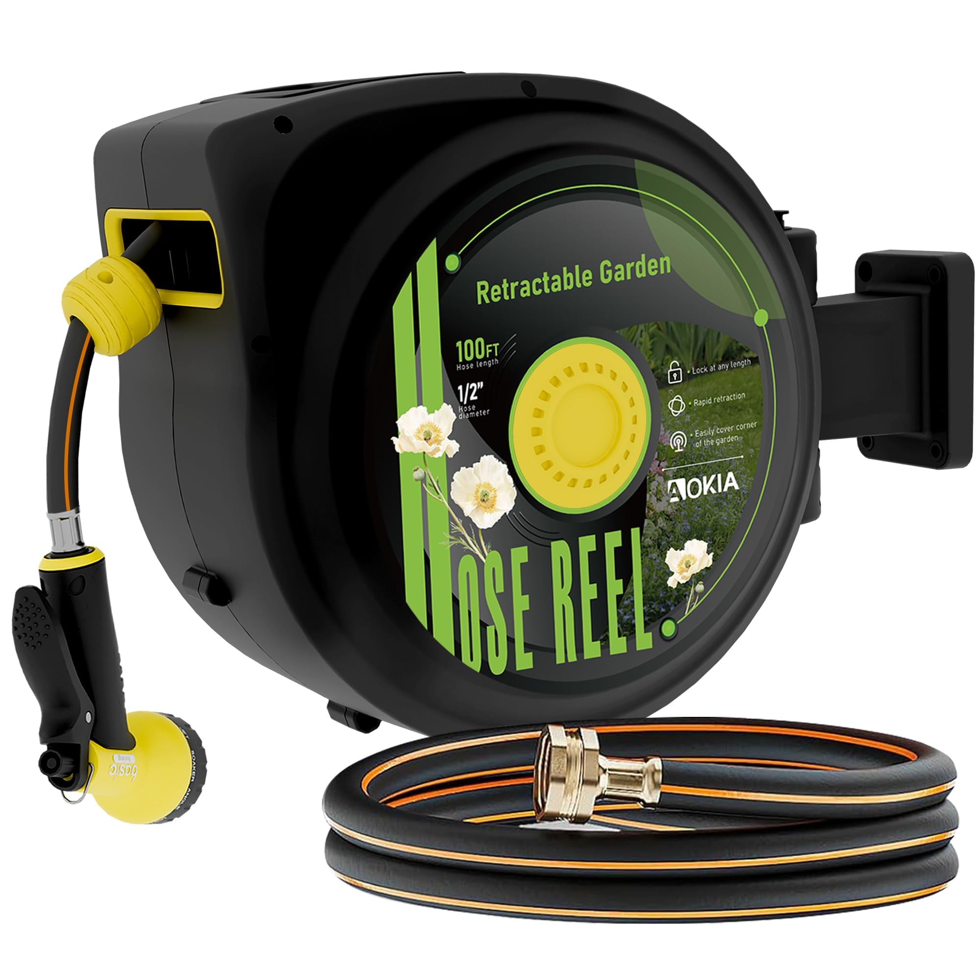 Amazon.com: Aokia Retractable Garden Hose Reel, 1/2 in x 100 ft