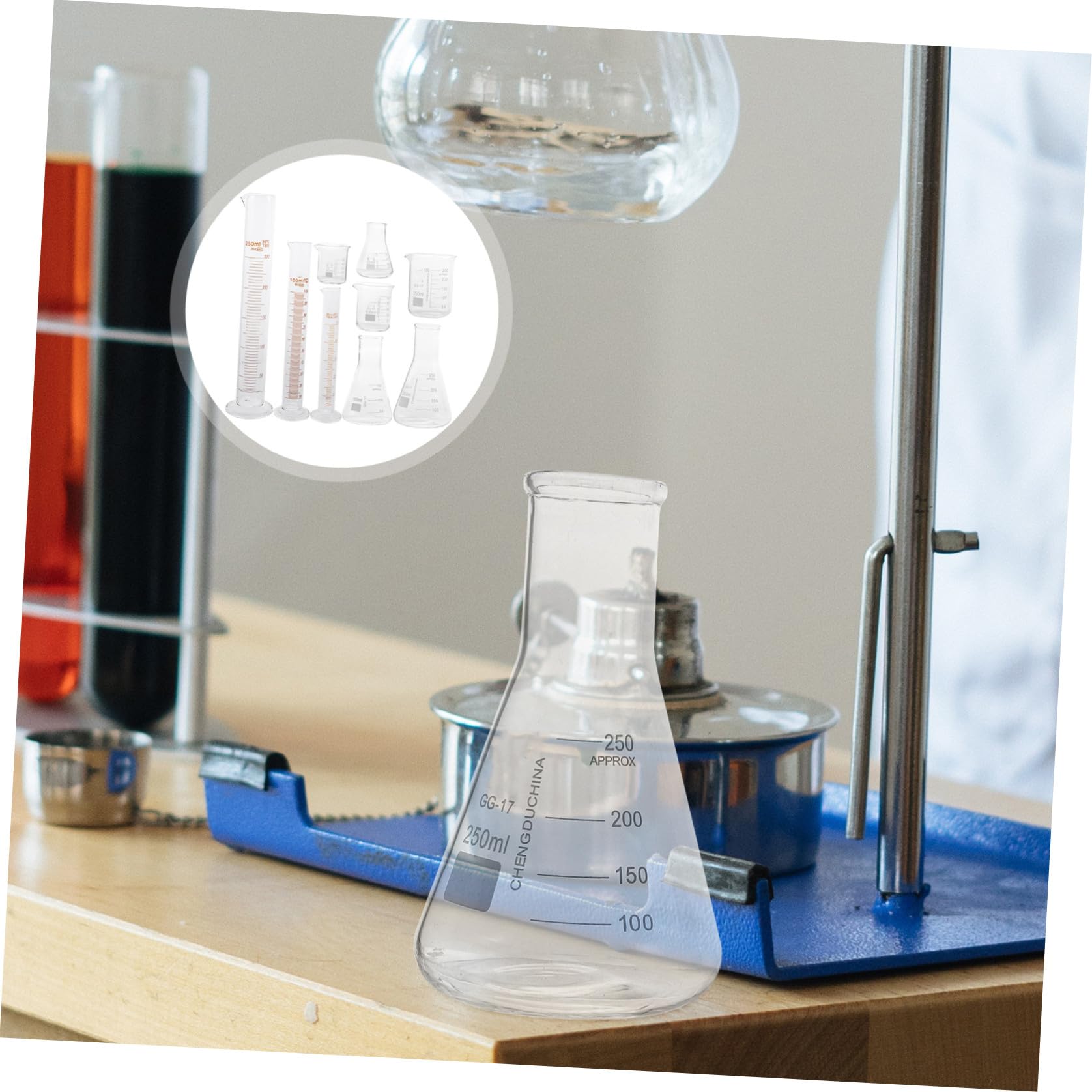 KICHOUSE Set di 9 Pezzi di Cilindri Graduati in Vetro Resistente alle Alte Temperature con Scala Facile da Leggere per Esperimenti di Laboratorio e Ricerca Scientifica