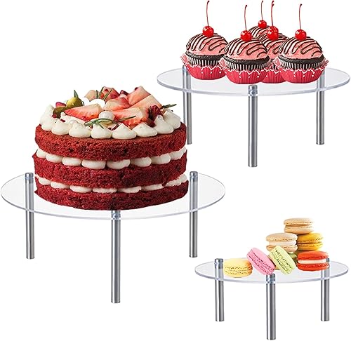 Juego de 3 soportes de acrílico transparente para tartas, elevador redondo para postres, soporte de exhibición de cupcakes escalonados para