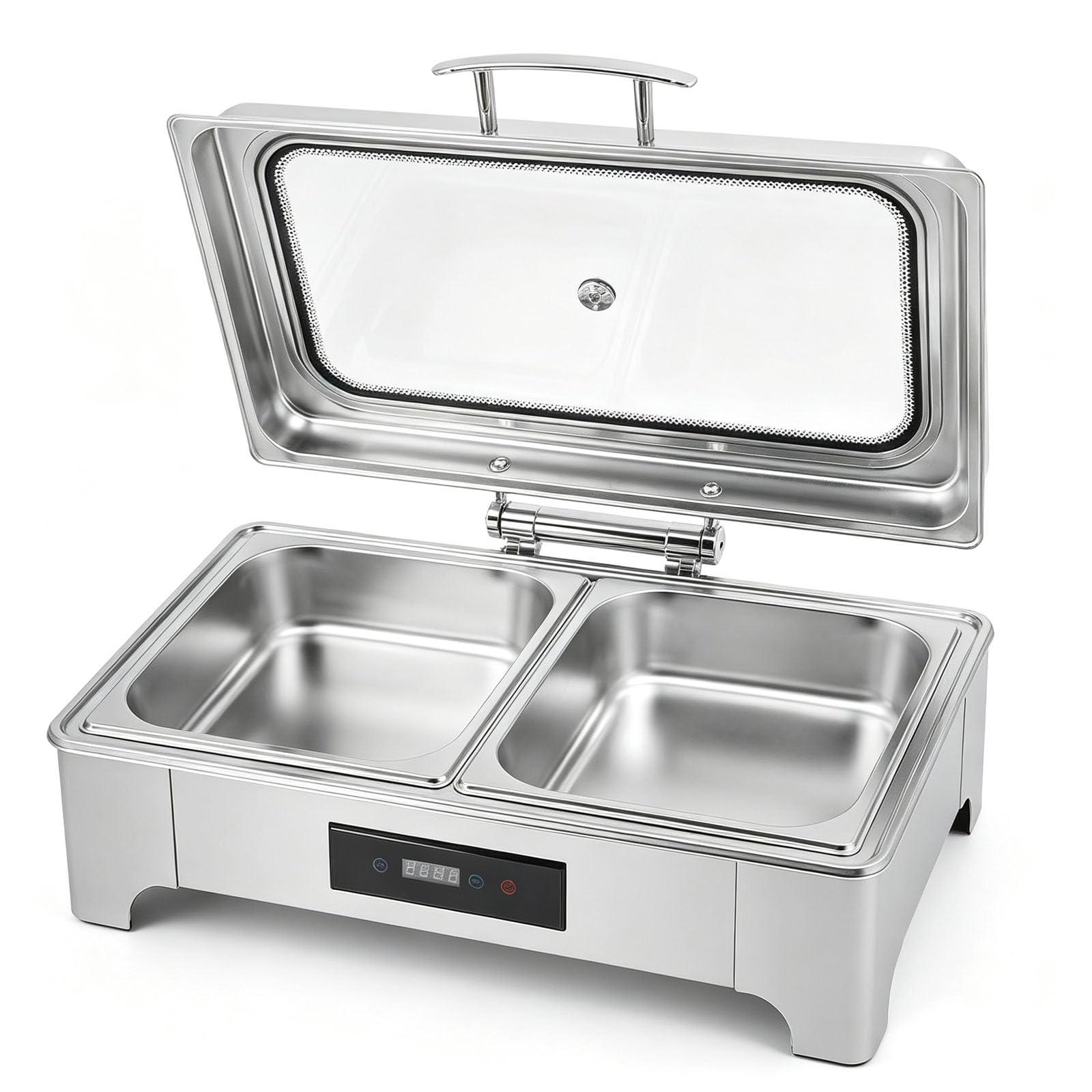 Calentador eléctrico de Alimentos Tipo Buffet con Doble Bandeja de 9 l, Control táctil, Acero Inoxidable para Fiestas y Catering.