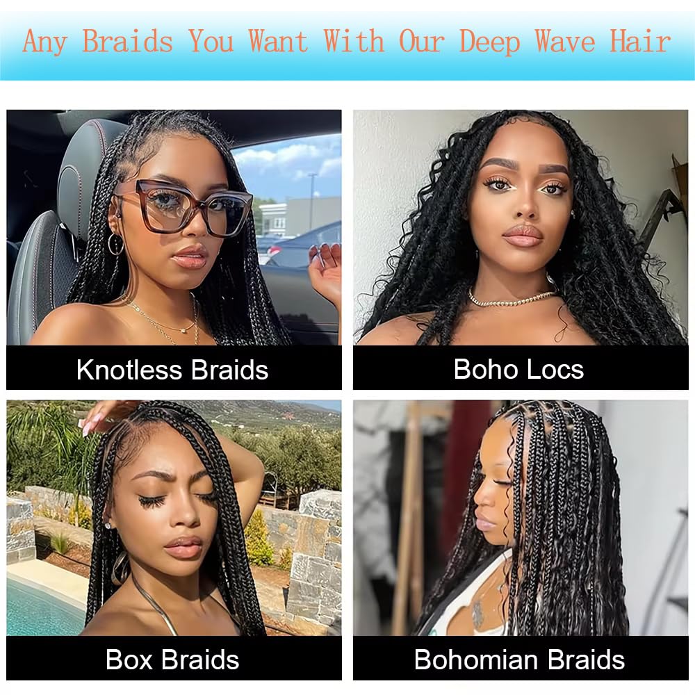 TAOYEMY Deep Wave Bulk Braiding Hair 100g*3pc (1 Pack-2 Bundles) No Weft Boho Braids Wet and Wavy Synthetic Hair Extension (4# - Image 4