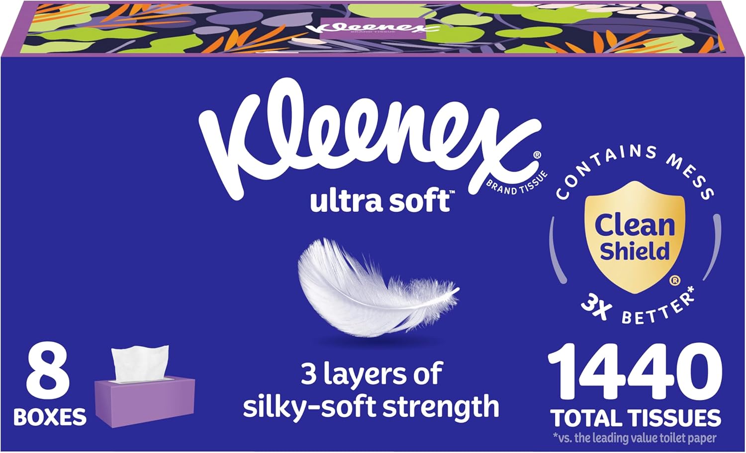 Kleenex Ultra Soft Facial Tissues, 8 Flat Boxes, 180 Tissues per Box, 3-Ply, Packaging May Vary White 180 Tissues (Pack of 8)