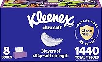 Kleenex Ultra Soft Facial Tissues, 8 Flat Boxes, 180 Tissues per Box, 3-Ply, Packaging May Vary