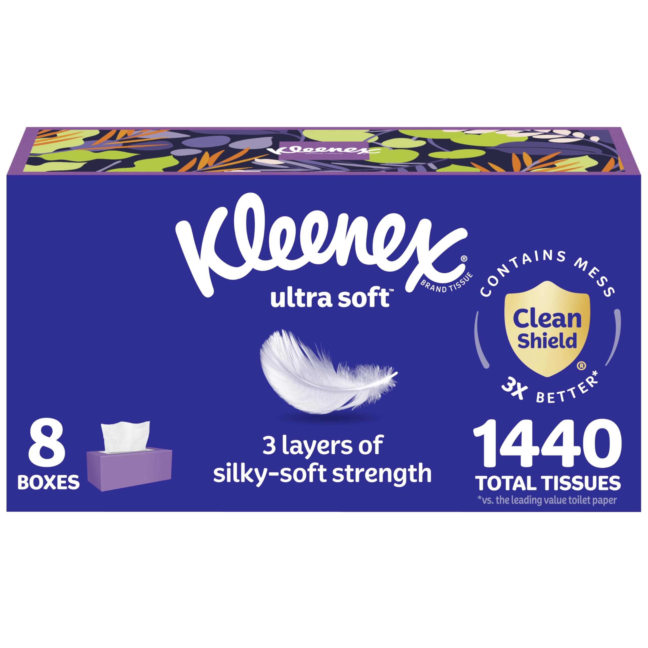 Kleenex Ultra Soft Facial Tissues, 8 Flat Boxes, 180 Tissues per Box, 3-Ply, Packaging May VaryThe Forest Stewardship Council
