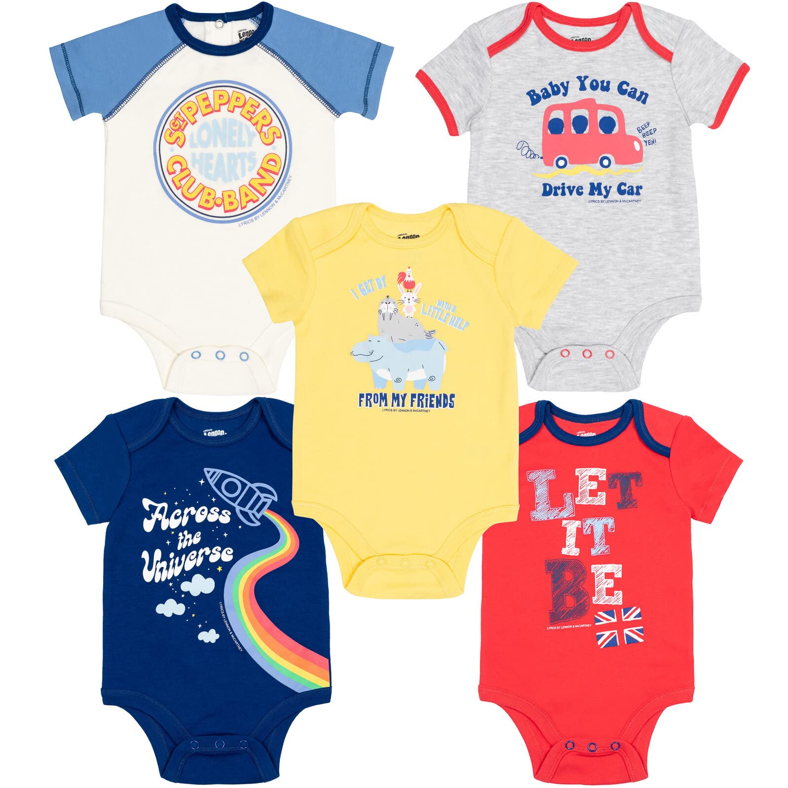 Lyrics by Lennon and McCartney Baby 5 Pack Bodysuits Newborn to Infant