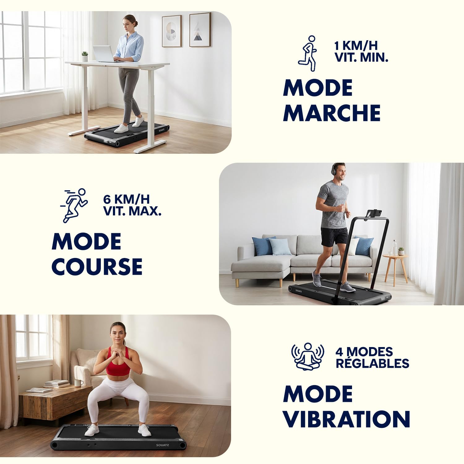 Squatz Tapis de Marche 2-en-1 avec Plateforme Vibrante, Walking Pad Compact 120 kg, Moteur Silencieux 45 DB