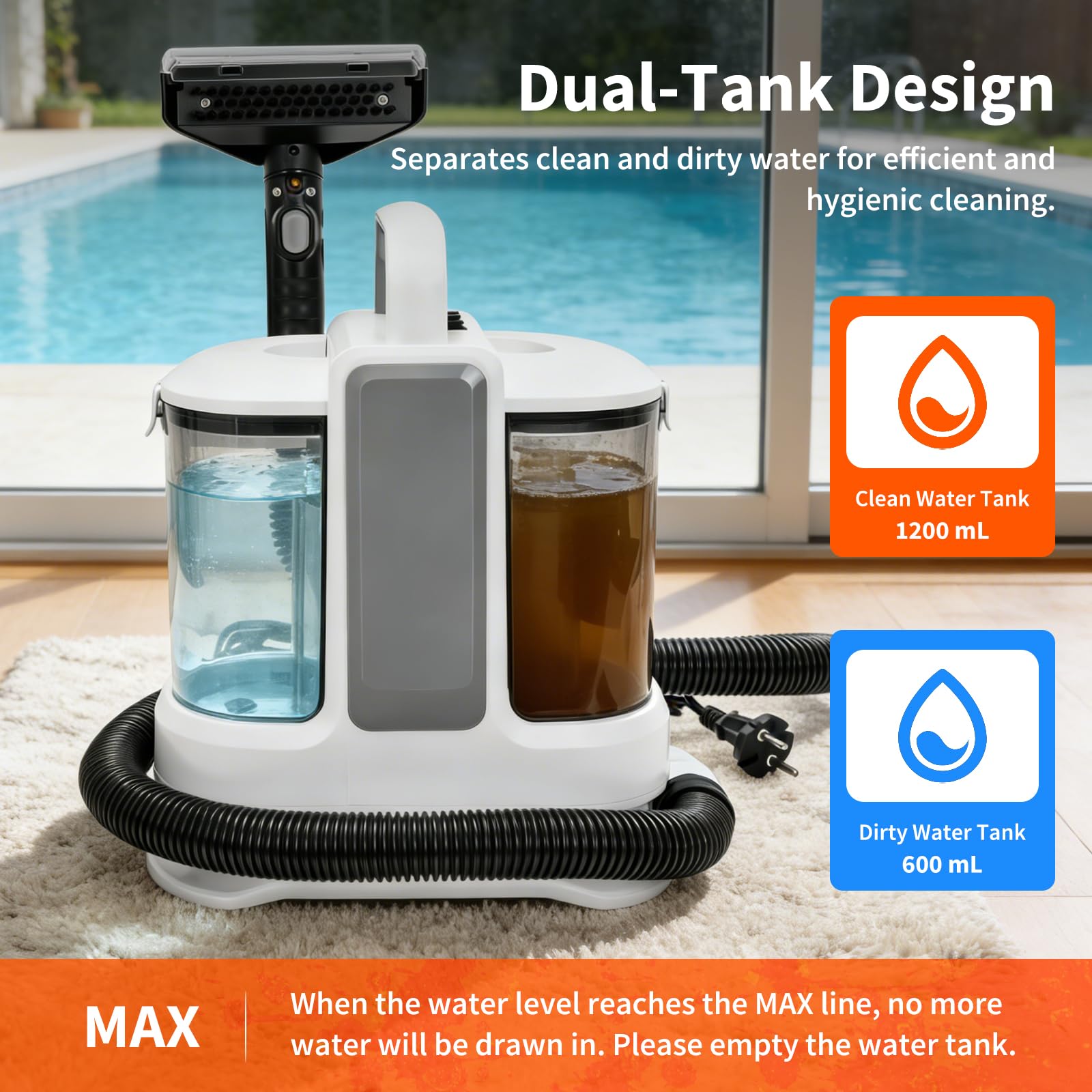 Shampouineuse Canapé Et Tapis 400w 13kpa - Nettoyeur Tapis Et Moquettes Portable Avec Double Réservoir, Injecteur Extracteur Pour Voiture, Matelas Et Tissus D'ameublement Aspirateur