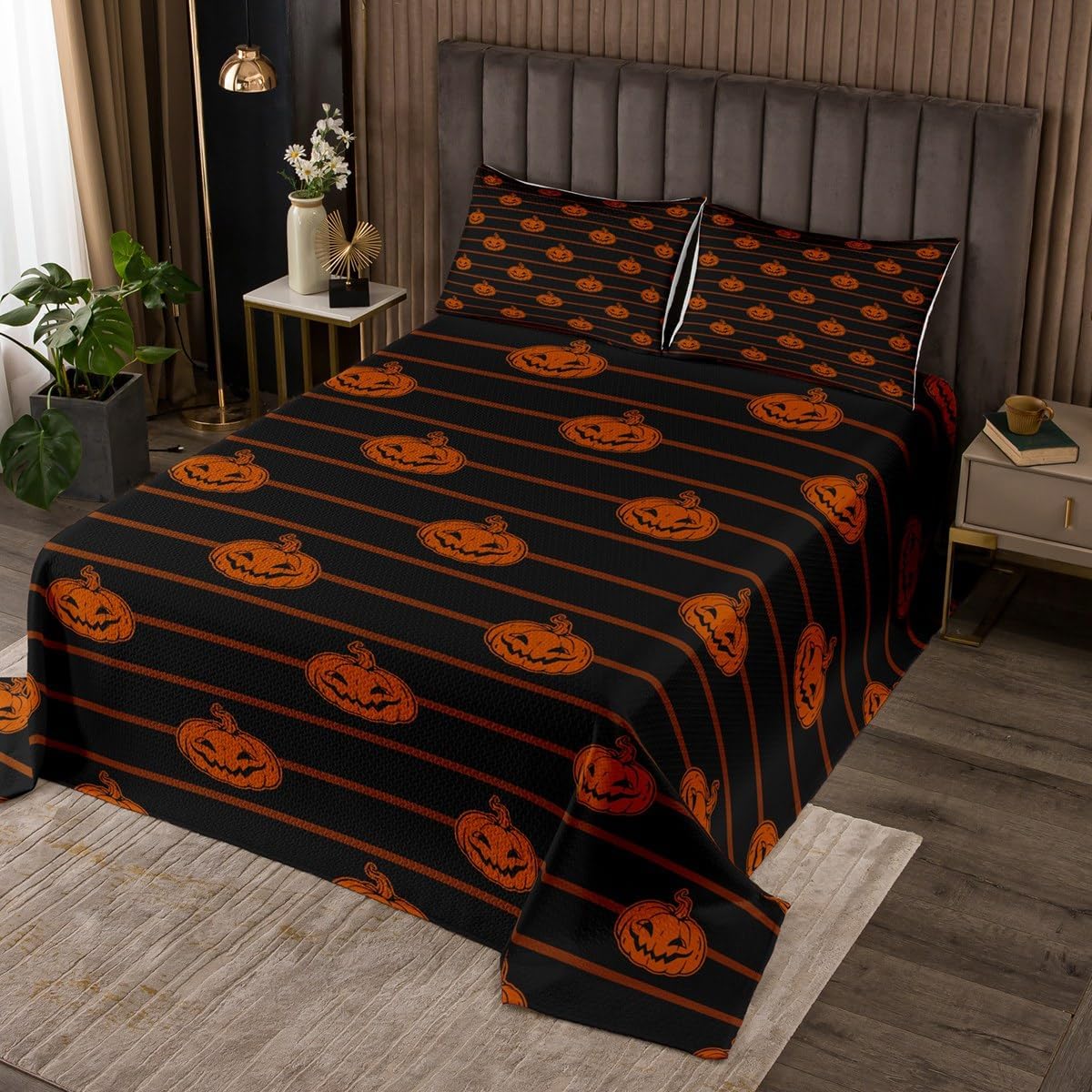 jejeloiu Gothic Skull Bedspread Twin Size Kids Red Yellow Mushrooms Coverlet Set for Boys Girls Sugar Skull Bones Halloween Theme Quilted Coverlet Room Decor