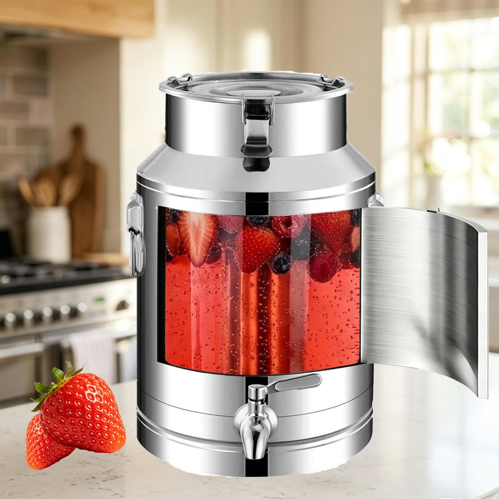 getränkespender mit zapfhahn edelstahl wasserkanister metall,A-35L | Perfekt für Picknick, Hinterhof Versammlung, kalten Brautee, Fruchtpunch Lagerung Robuste Konstruktion aus Edelstahl,A-35L