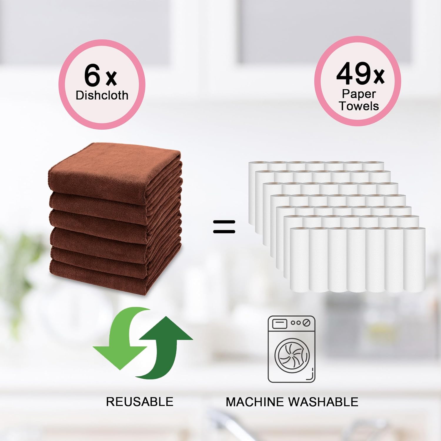 kimteny 13x28 Inches Kitchen Cloth Dish Towels, 400 GSM Premium Dishcloths, Super Absorbent Coral Velvet Microfiber Cleaning Cloths, Fast Drying Rags for Washing Dishes (6 Pack, Brown) - Image 5