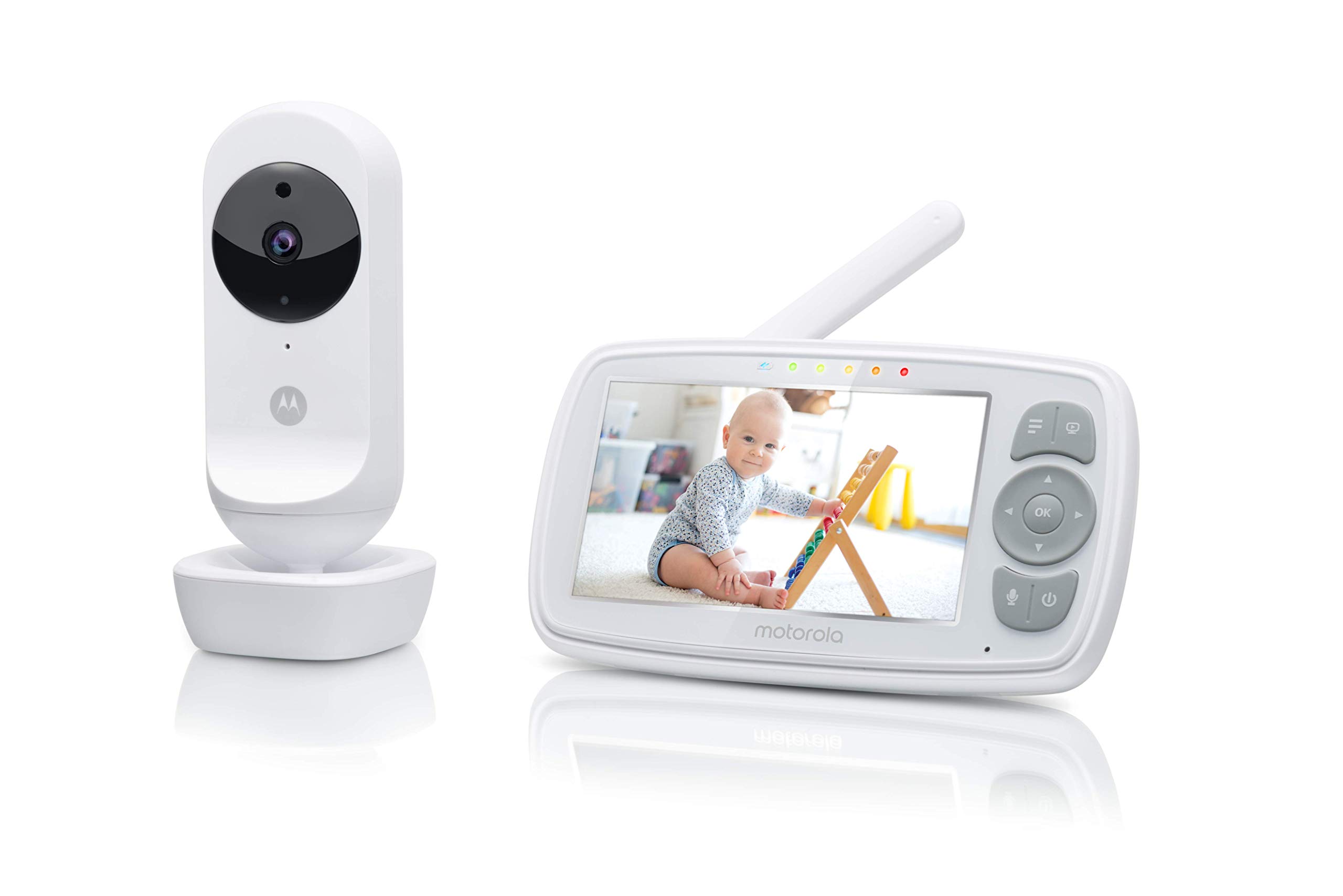 Motorola Ease 34 - Monitor de bebé con cámara - Monitor de bebé de 4.3 Pulgadas - Visión Nocturna, comunicación bidireccional, Canciones de Cuna, Zoom, monitoreo de Temperatura Ambiente - Blanco