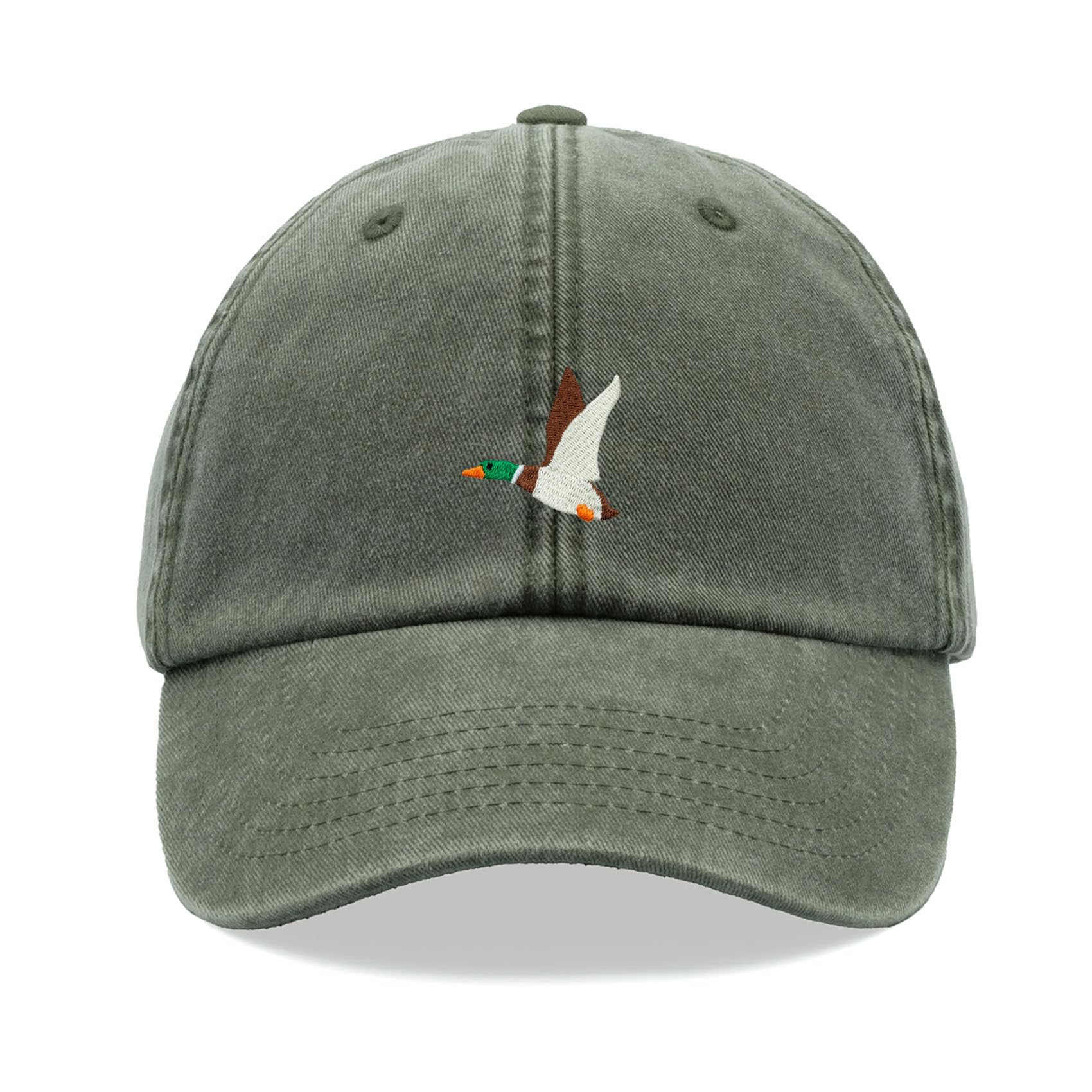 Cap Base Unisex Olive Flying Duck Baseball Cap Vintage Washed Dad Hat Adjustable Mallard
