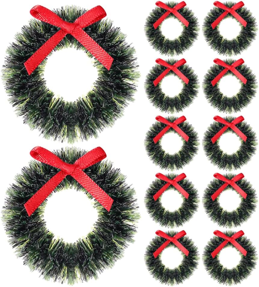 GLEAVI 12pcs Dollhouse Miniature Christmas Wreath: Dollhouse Accessories Dollhouse Holiday Decoration for Dollhouse Window Fireplace Kitchen