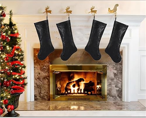 Miniatura 4 de Pxniy Medias de Navidad de lentejuelas de 20 pulgadas, paquete de 4 suministros de fiesta de Navidad con purpurina, medias de Navidad