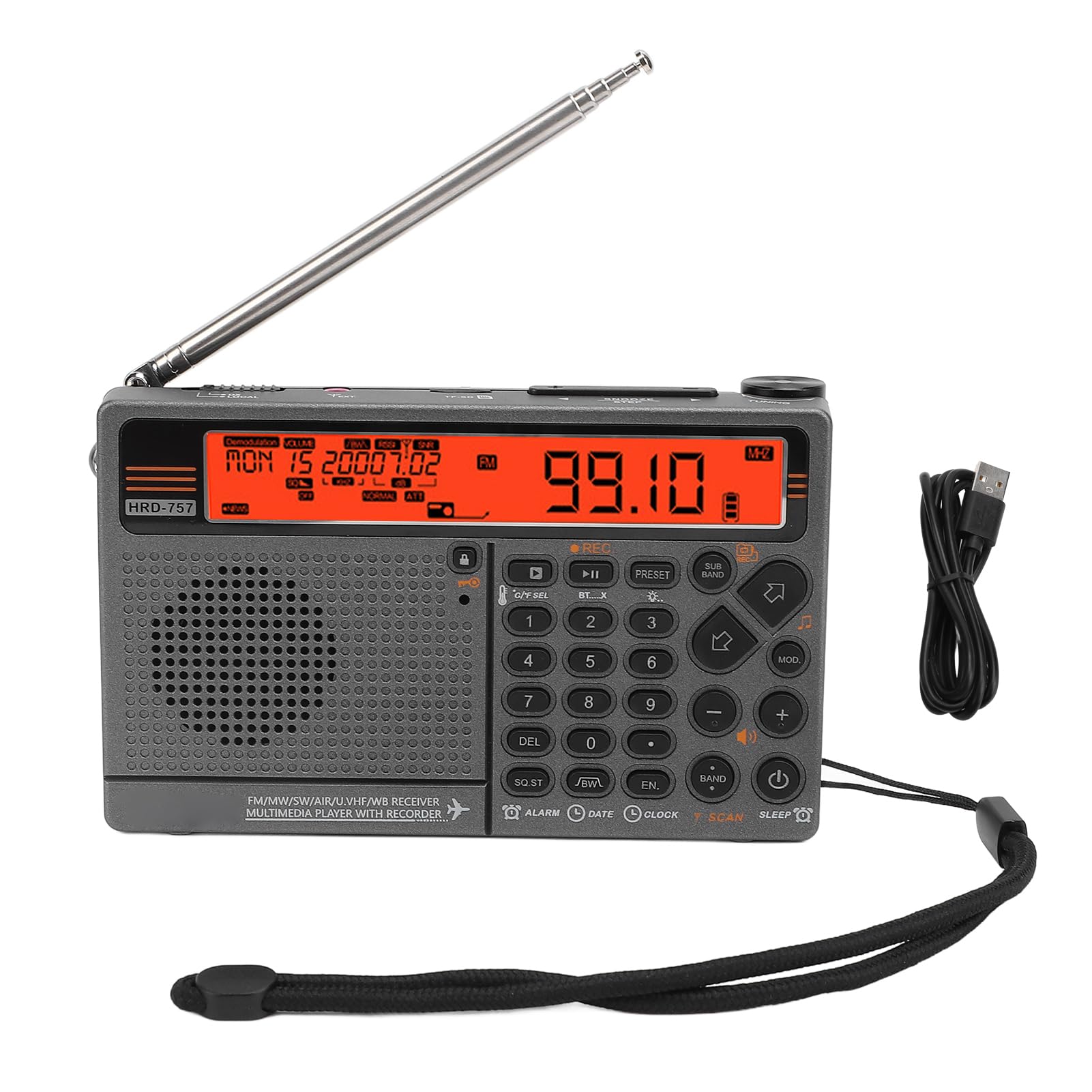 Multiband Radio SW FM MW Air V.UHF WB Digital Radio con Función de Emergencia Naranja