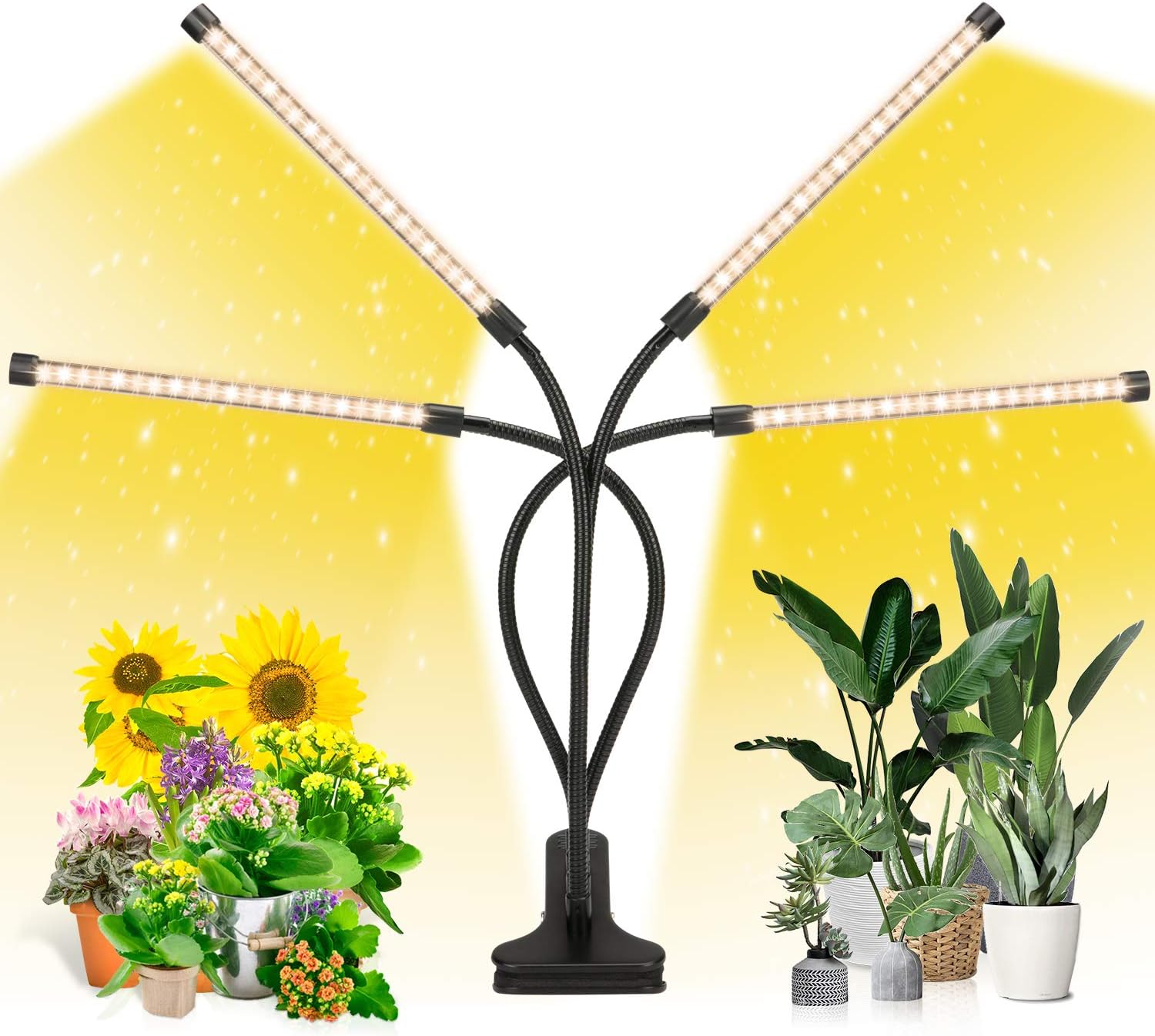 EZORKAS LED Grow Light, 4 Head Timing, 5 Dimmable Levels, Plant Grow Light for Indoor Plant with Full Spectrum, Adjustable Goosencck, 3/6/12H Timer, 3 Switch Modes
