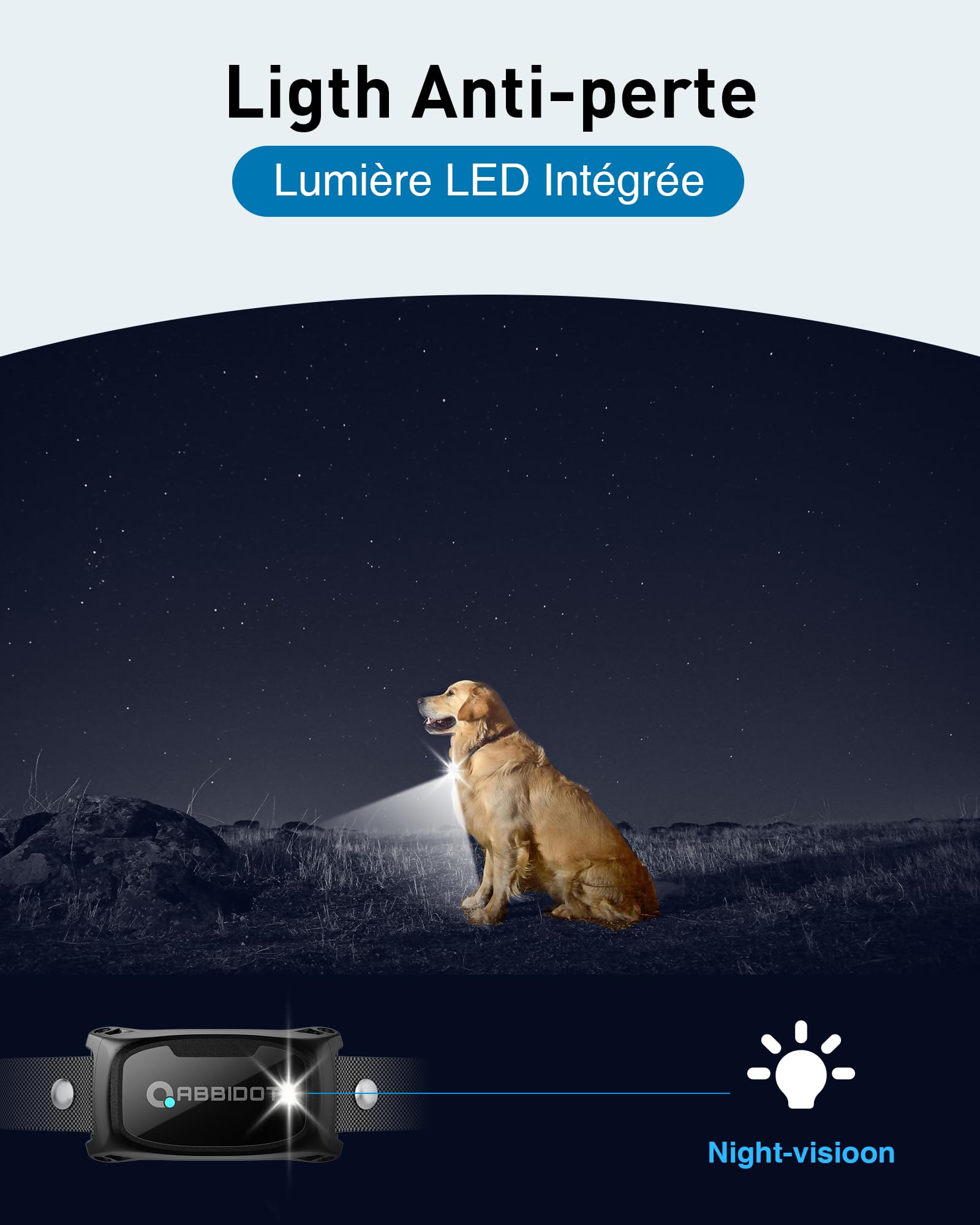 ABBIDOT - Collar de entrenamiento para perro, luz nocturna, bloqueo de seguridad mejorado, 151 niveles de 4 modos de entrenamiento, recargable collar eléctrico para perros pequeños y grandes