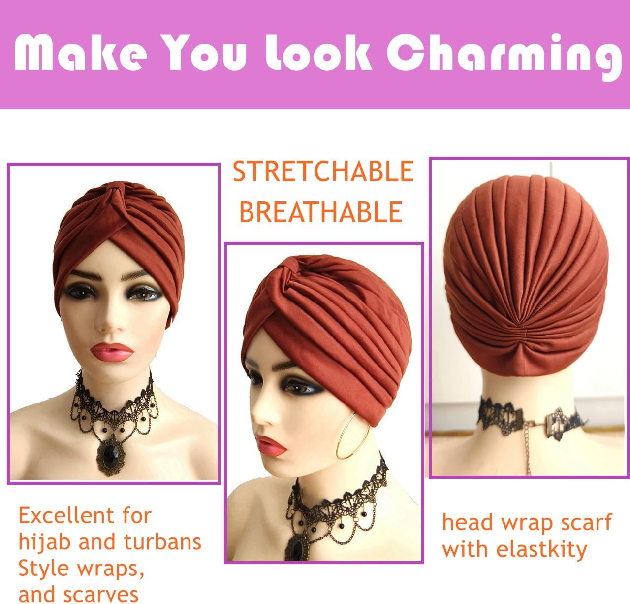 10 PCS Stretchy Turban Caps for Women, Chemo Head Wraps, Cancer Headwear, Twisted India Hats, Assorted Colors - Image 4