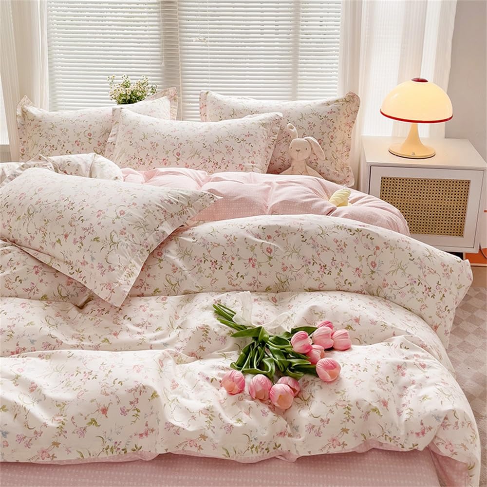 Freyamy Grün Blumen Bettwäsche-Sets 135x200 4tlg,Grün Floral Bettwäsche,Botanisch Aesthetic Weich Wende Bettwäsche Gewaschene Mikrofaser 2 Bettbezug mit Reißverschluss und 2 Kissenbezüge 80x80cm