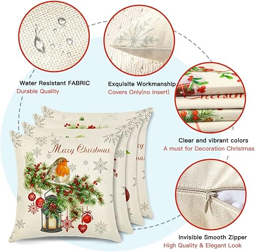 Miniatura 2 de OTOSTAR Fundas decorativas de Navidad impermeables para almohada de exteriores de 18 x 18 pulgadas, paquete de 4 fundas cuadradas para cojines,