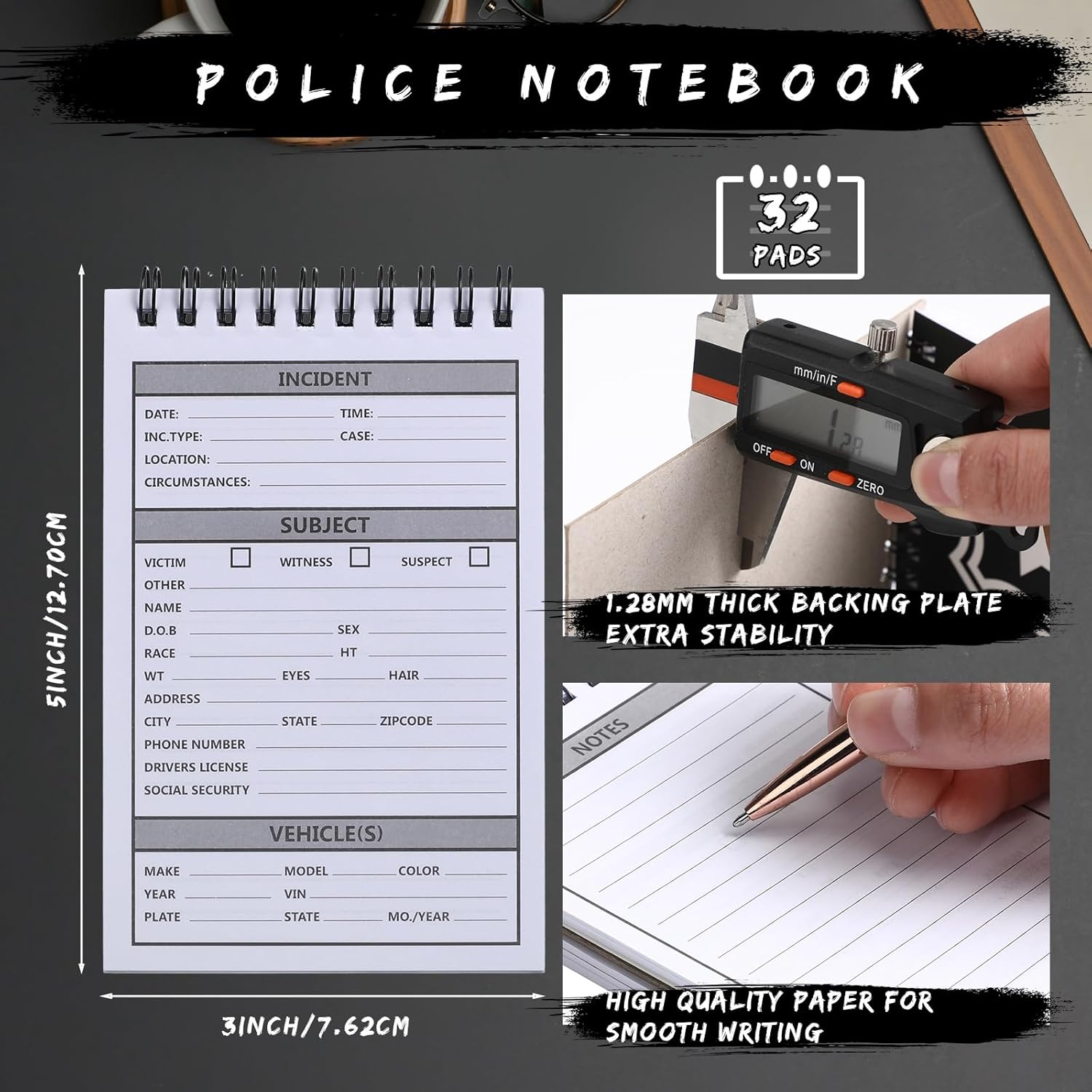 Teling 32 Pcs Public Safety Notebook Police Field Interview Report Notepad for Law Enforcement Officer Gifts Ticket Book Notebook Cop Interview Equipment Accessories, 70 Sheets/ 140 Pages