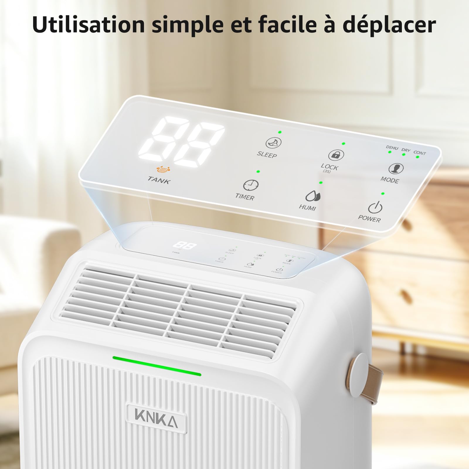 Deshumidificateur d Air, 16L/J, Déshumidificateur Electrique, 80m³ (32㎡), Silencieux, 4 Modes, Consommation Réduite de 40%, Protection Anti-Débordement, Pour Appartement, Cave, Salon