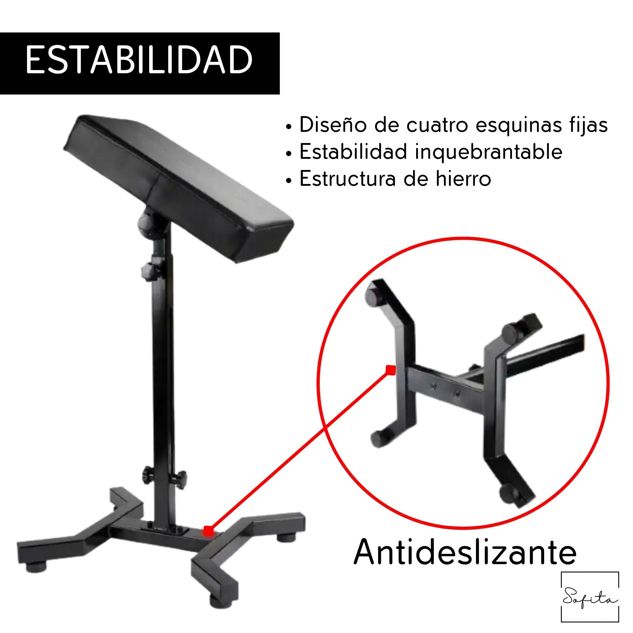 SOFITA Apoyabrazos Tattoo + [100 Fundas Desechables] Reposabrazos Tattoo. Altura e Inclinación Ajustables. Almohadilla de Cuero de Alta Densidad. Apoyabrazos Tatuaje (Base de Cuatro Esquinas)