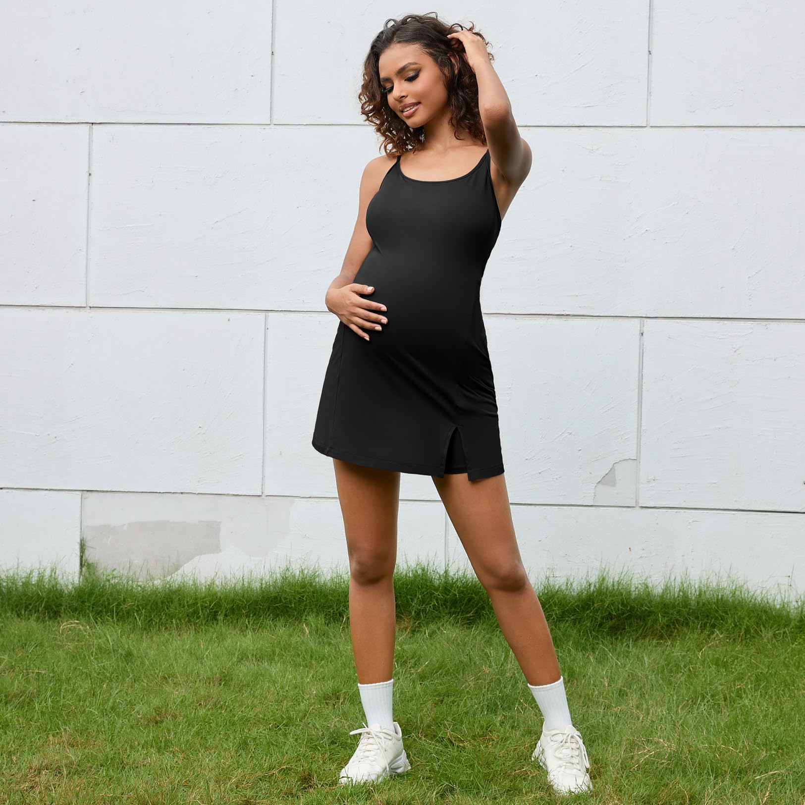 Bhome Abito premaman Athleisure per tennis e golf, estivo, abito a due pezzi con reggiseno integrato e pantaloncini