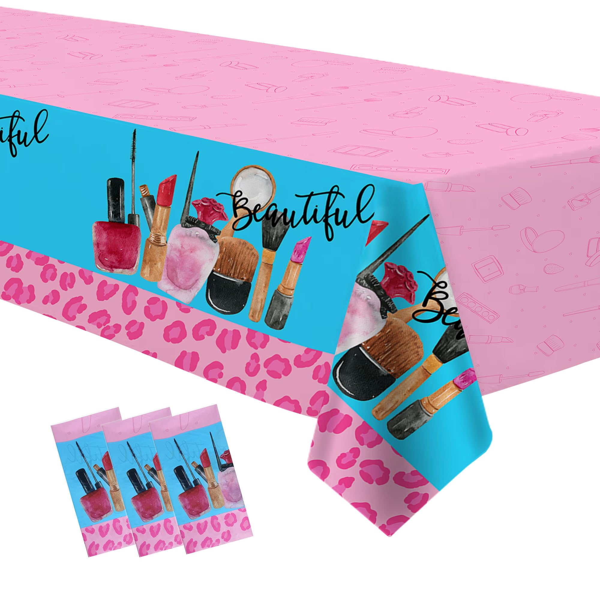 HIPVVILD Spa Birthday Party Supplies for Girls Tablecloth, Disposable Makeup Party Table Covers Decorations, SPA Makeup Slumber Theme Birthday Table