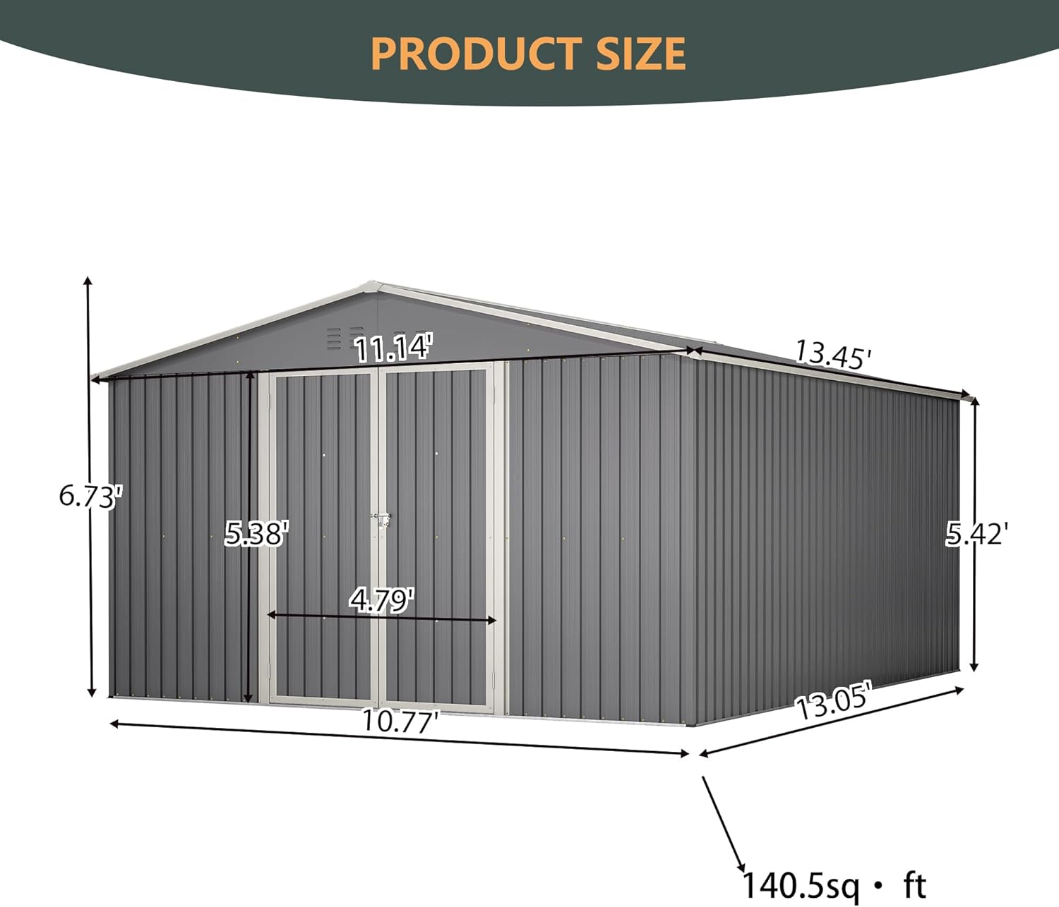 11x13 FT Outdoor Storage Shed,Heavy Duty Metal Shed W/Floor Frame,Garden Shed W/ 4 Air Vents & Sloped Roof,for Backyard,Patio,Lawn,Gray
