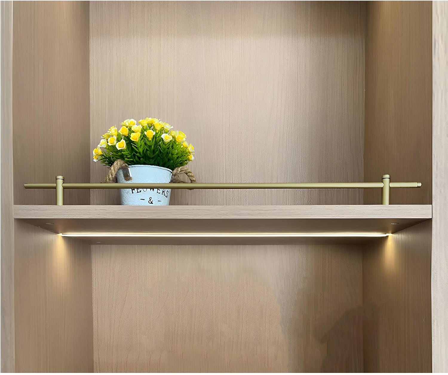 SOBS 2, 4, 6, 8, 10 Pack Metal Shelf Rail Set, Gold Sturdy Aluminum Round Tube Barrier Rod Guard Fence for Bookshelf, Shoe Racks, Kitchen Cabinets Decorative Rod, Easy to Install(4 Pack,15in/38cm)