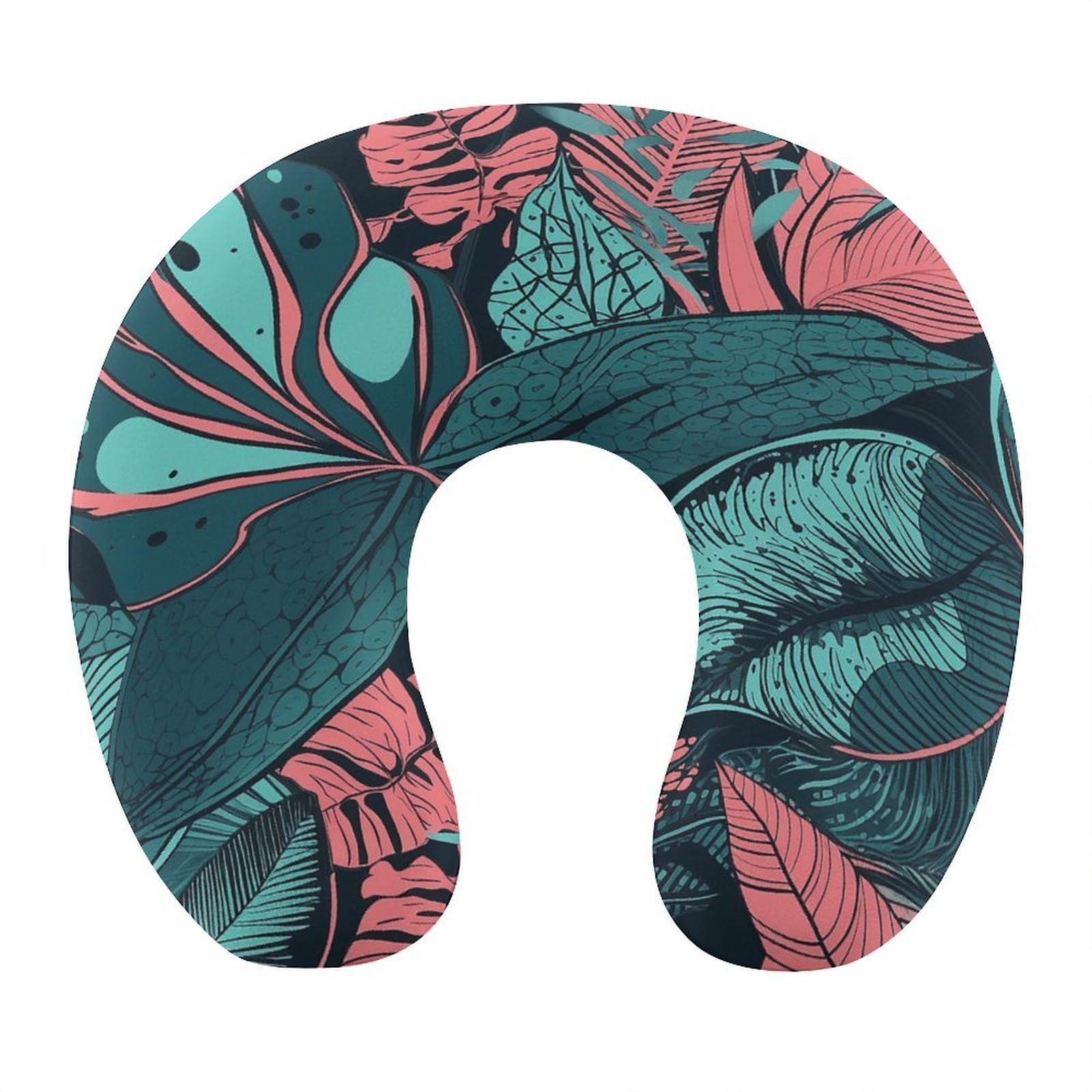Btcowzrv Style Hand Drawn Tropical Leaves U Shaped Neck Pillow Travel Pillows