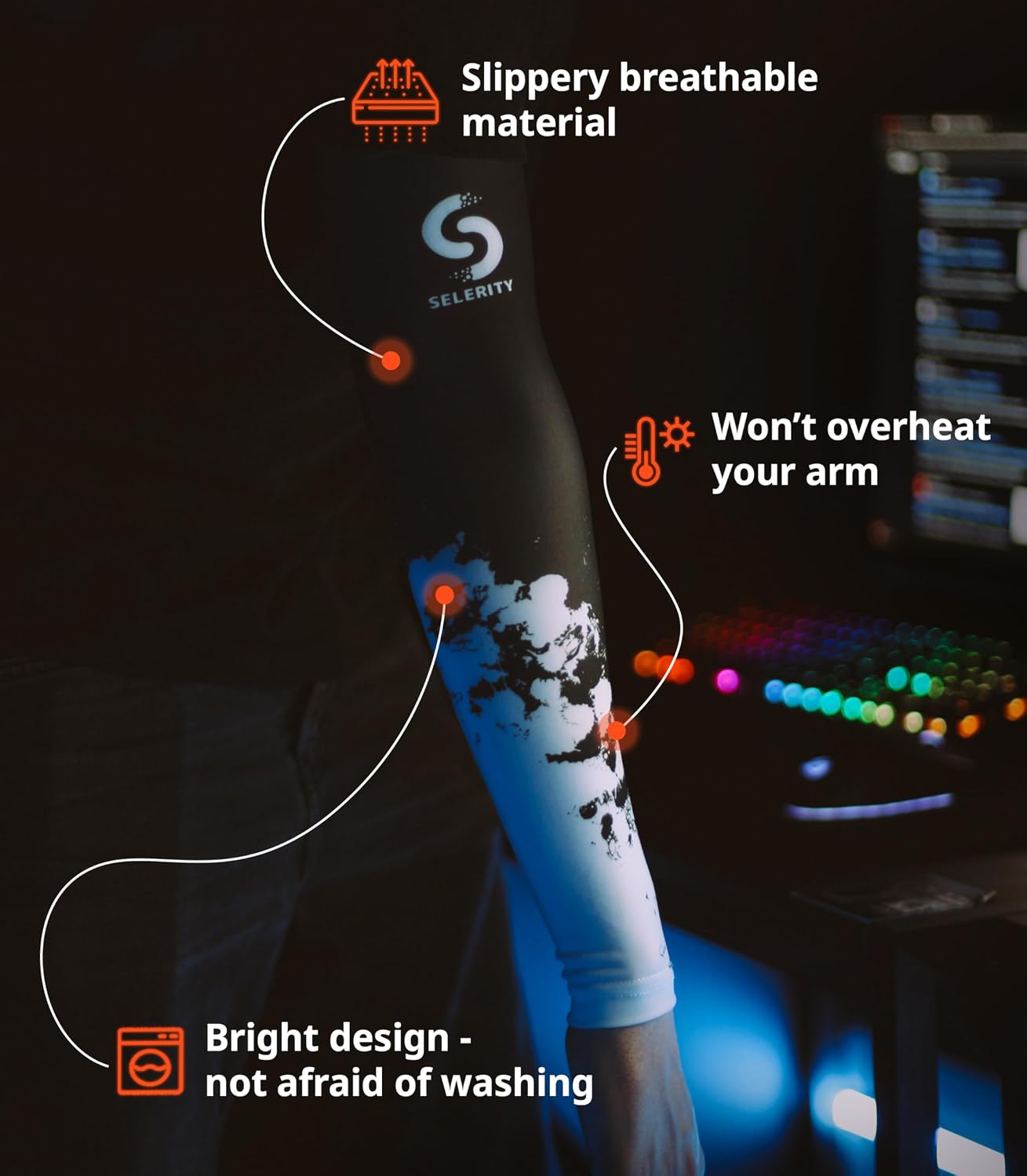 Gaming Arm Sleeve PC Paints Spray Arm Long Size M + Glass Gaming Mouse Pad Black Large 19.3 x 16.5 inch