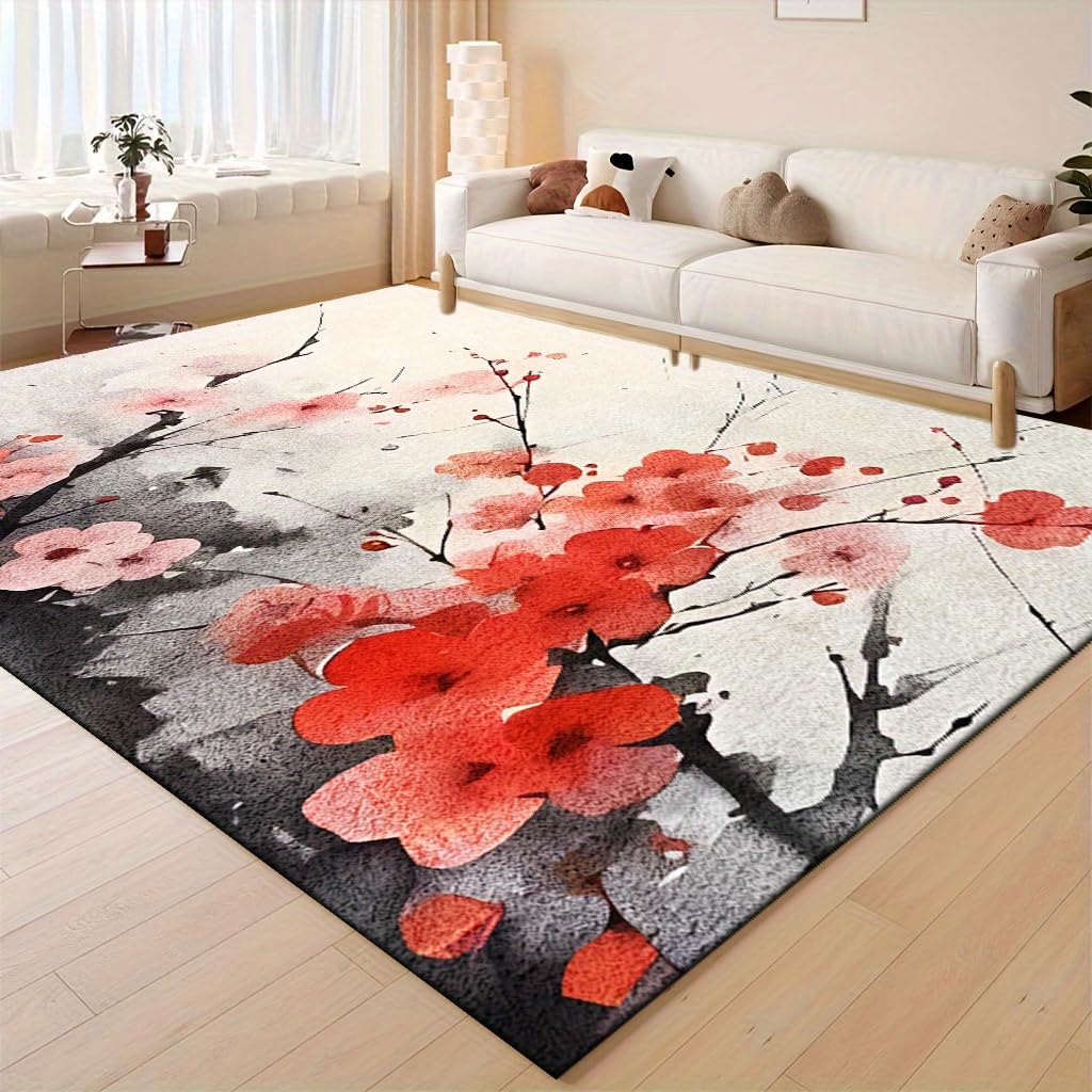 Tapis fleurs de prunier rouge antidérapant pour sécuriser les couloirs