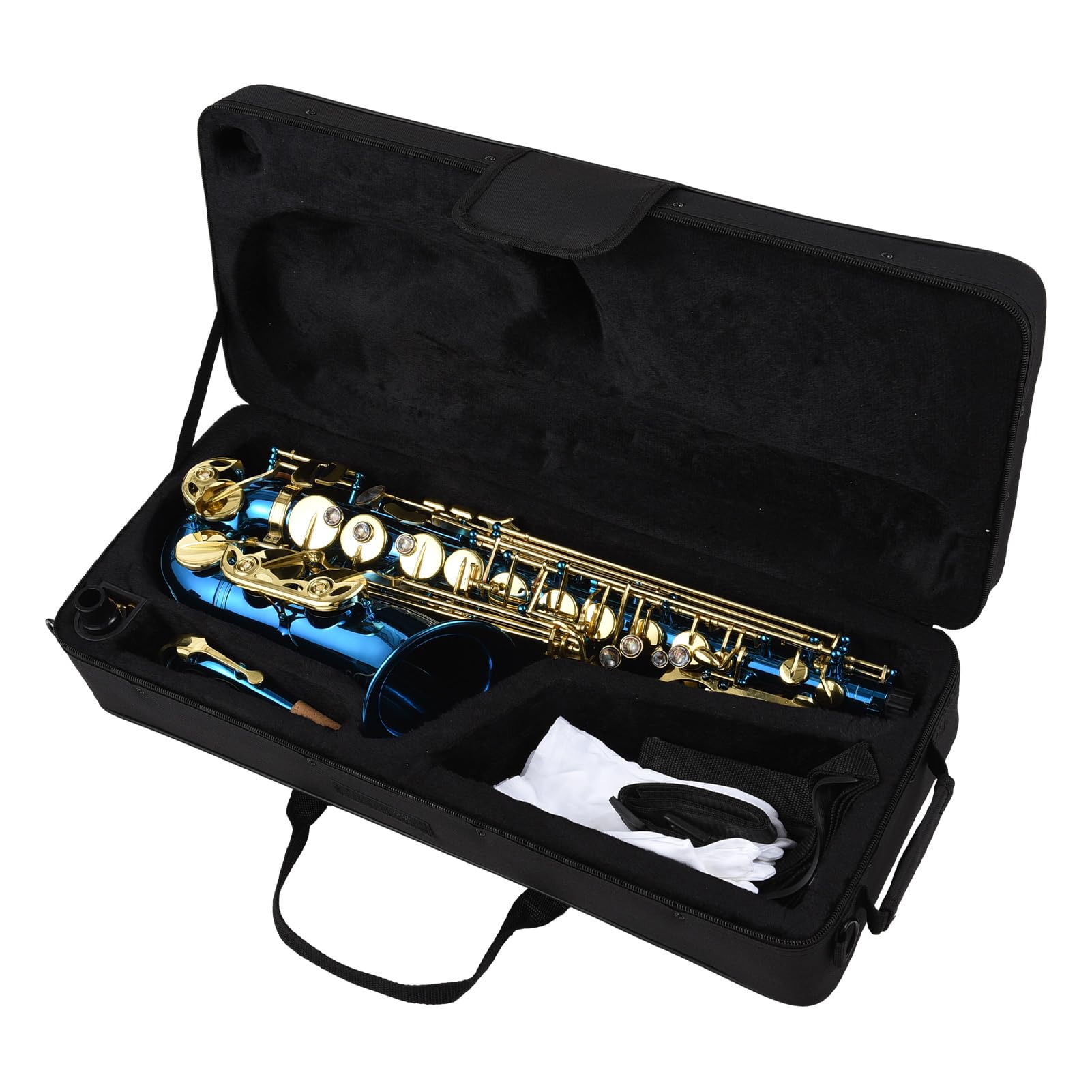 HUIOP Saxofón,Saxofón Alto Eb E plano grabado en latón,botones de concha de abulón,instrumento de viento con estuche,guantes,paño de limpieza,cepillo para cinturón,LADE Saxofón Alto