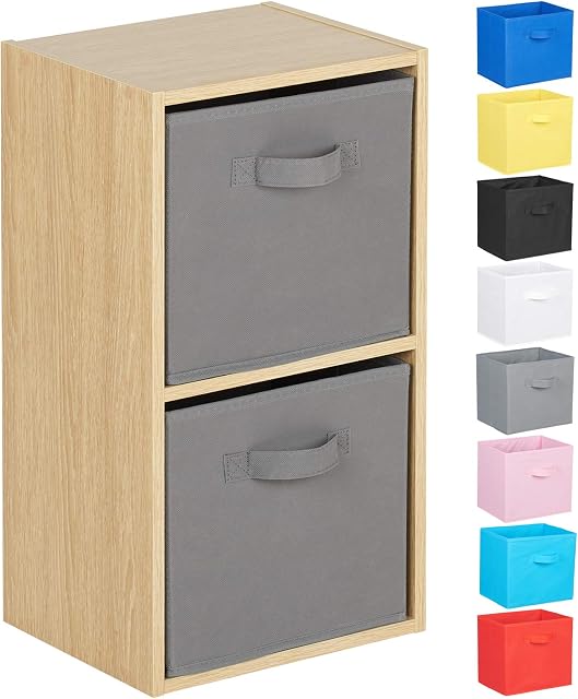 Hartleys 2 Tier Oak Cube Unit - Choice of Storage Boxes
