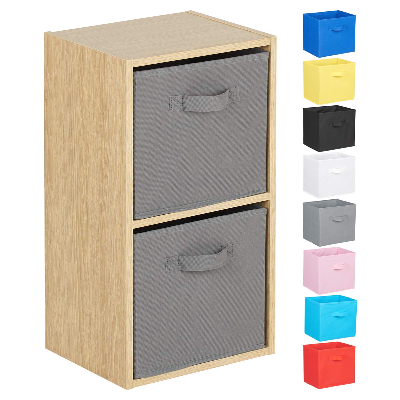 Hartleys 2 Tier Oak Cube Unit - Grey Storage Boxes