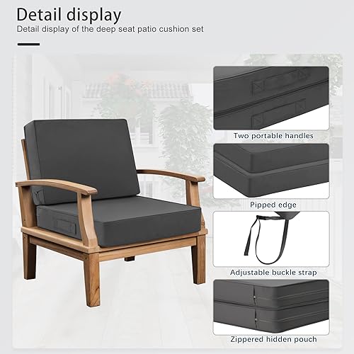 Vista 5 de Favoyard Juego de cojines de asiento profundo para patio, 24 x 24 pulgadas, impermeables, para muebles de patio, con funda extraíble y resistente a