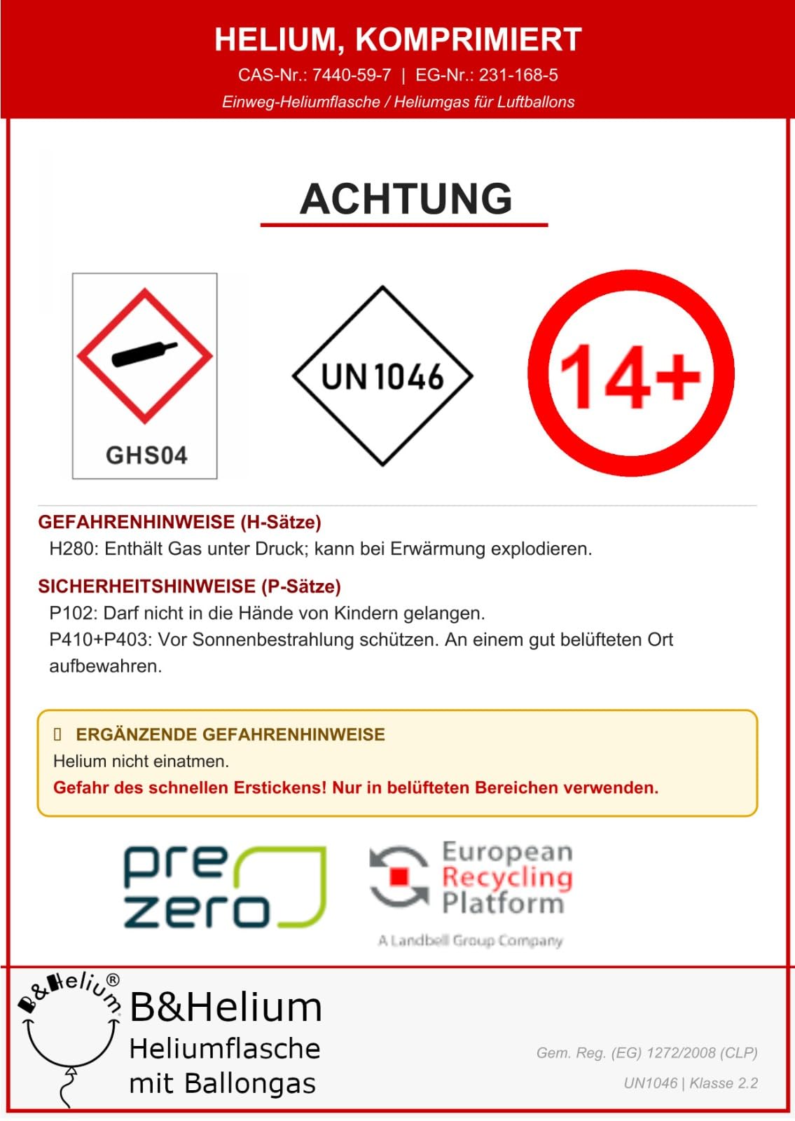 B&Helium Rosa Heliumflasche mit Ballongas für 100 langanhaltende Ballons – Inklusive Füllventil – Perfekt für Partydekoration, Geburtstagen, Hochzeiten und diverse Veranstaltungen.