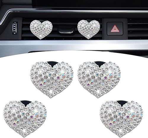 4 clips brillantes para salida de aire acondicionado de automóvil, 1.07 x 1.07 pulgadas, clip de decoración de salida de aire con diamantes de