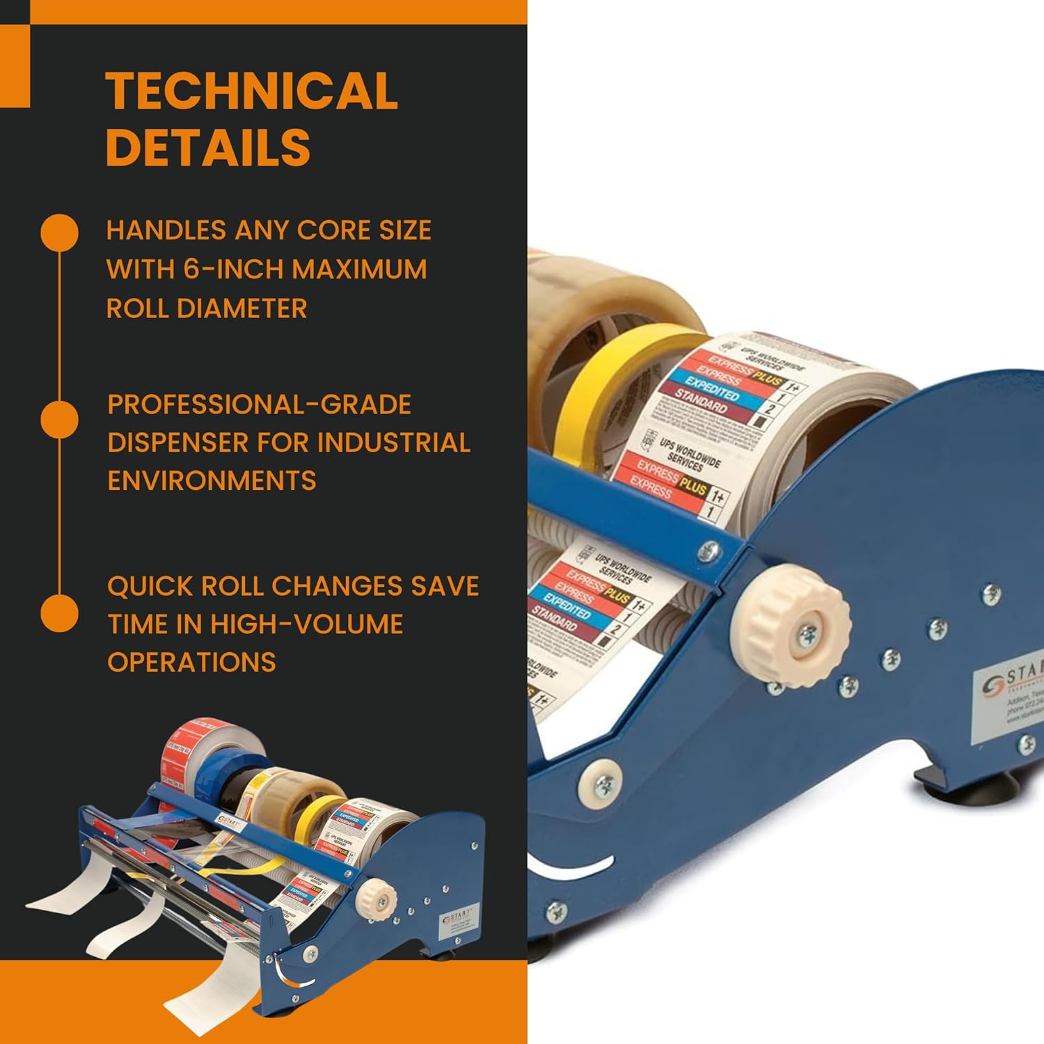 Start International - Multi Roll Tape Dispenser - Heavy Duty Desktop Tape Dispenser for Office - Manual Multi Tape Dispenser with Adjustable Dividers - Steel Frame